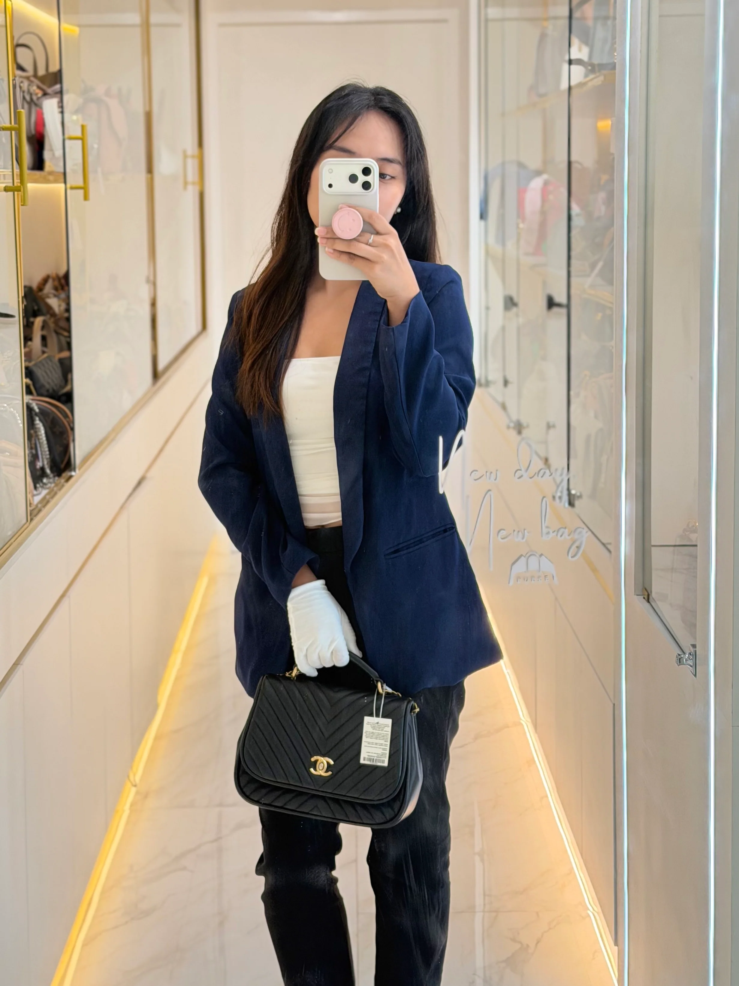 Chanel Reverse Chevron Quilted Top Handle Flap Bag in Lambskin Leather and Aged Gold Hardware Series 24 - Image 45