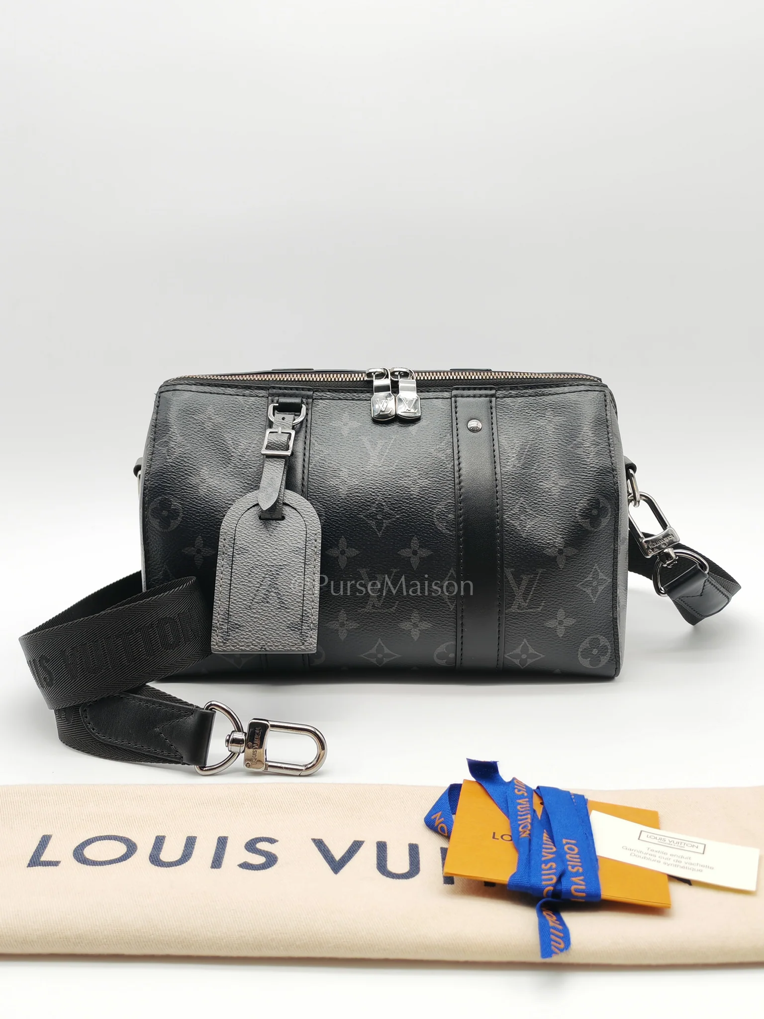 Louis Vuitton City Keepall Shoulder Bag in Monogram Eclipse Canvas (Microchip) - Image 37