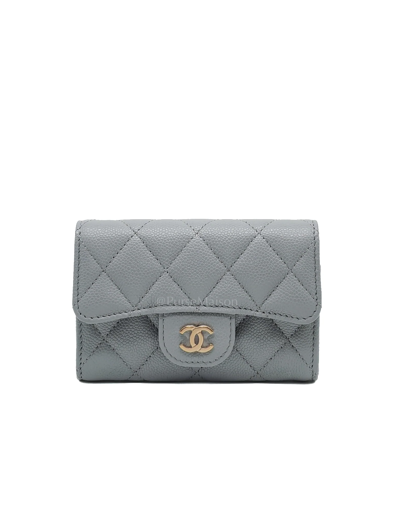 Chanel Classic Card Holder in Gray Caviar Leather Light Gold Hardware (Microchip)