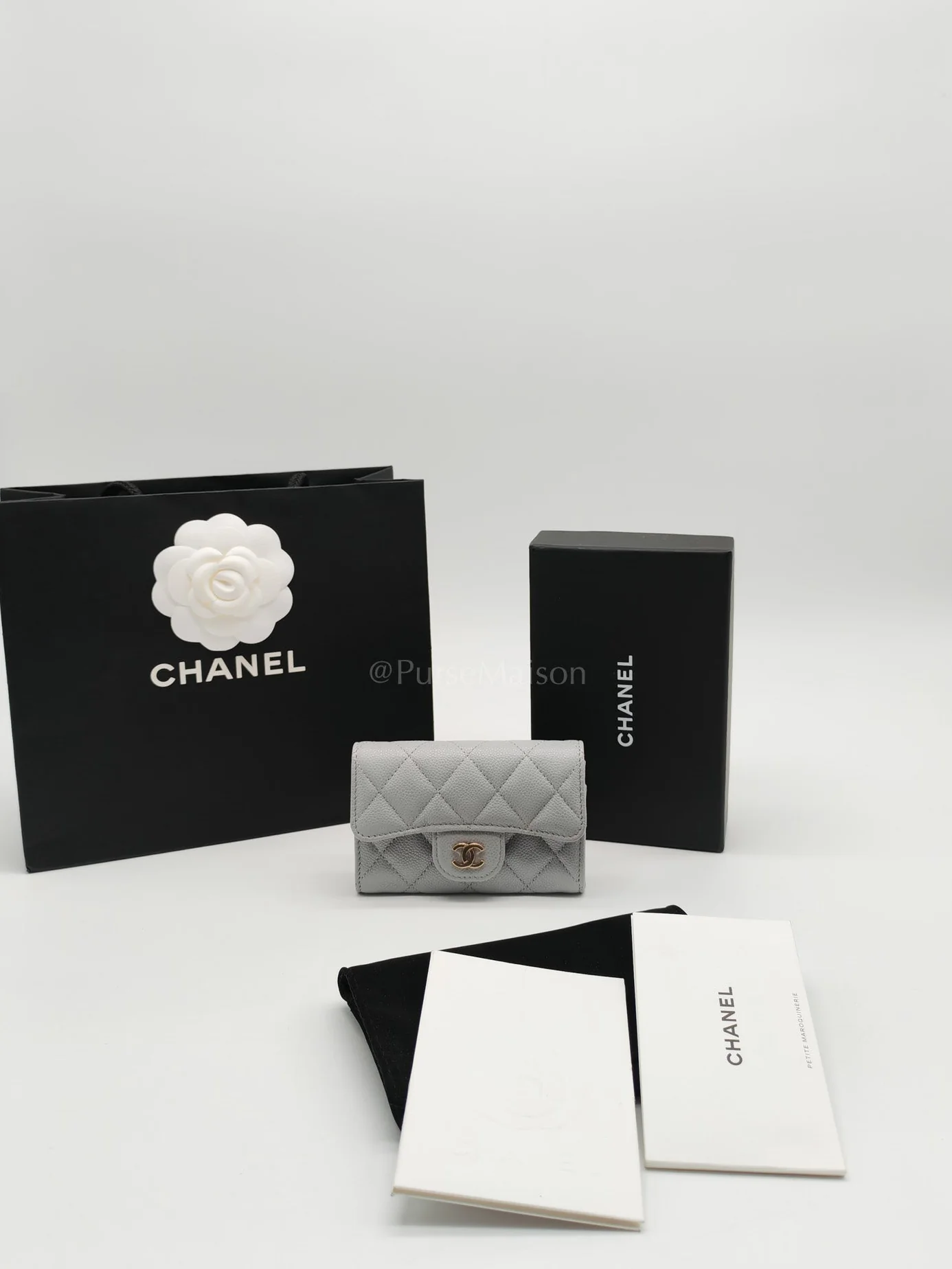 Chanel Classic Card Holder in Gray Caviar Leather Light Gold Hardware (Microchip) - Image 20