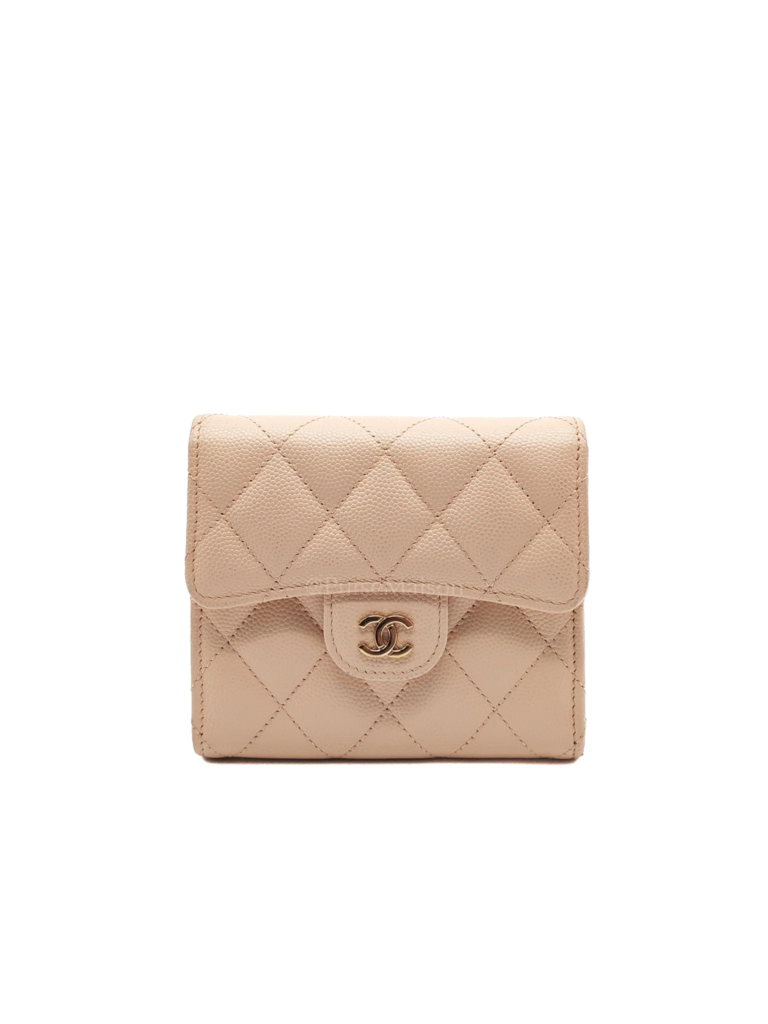 Chanel Classic Coin Case Flap Compact Wallet in Iredescent Beige Quilted Caviar Leather & Gold Hardware Series 31
