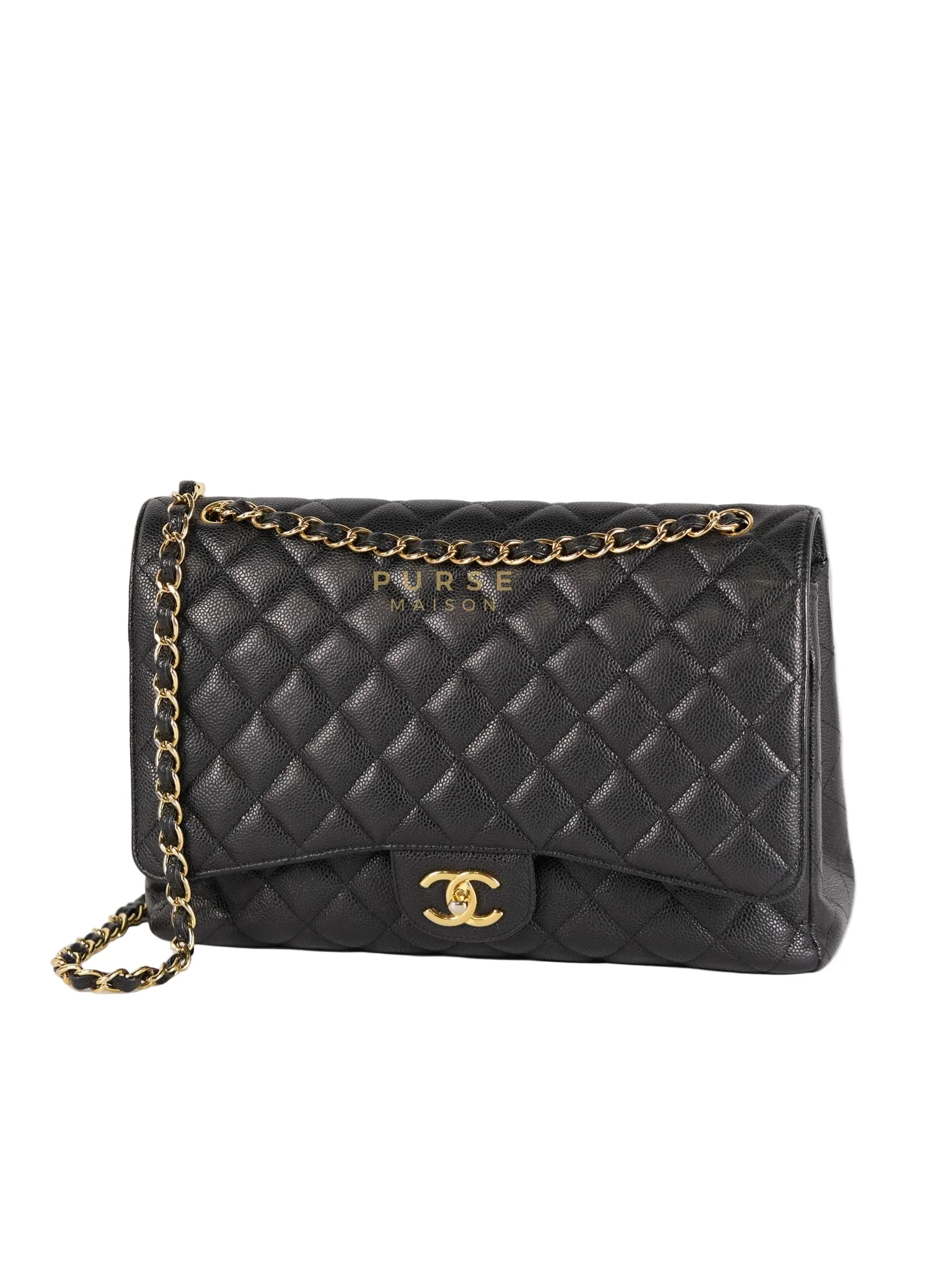 Chanel Classic Double Flap Maxi in Black Caviar Leather & Gold Hardware (Series 19) - Image 3
