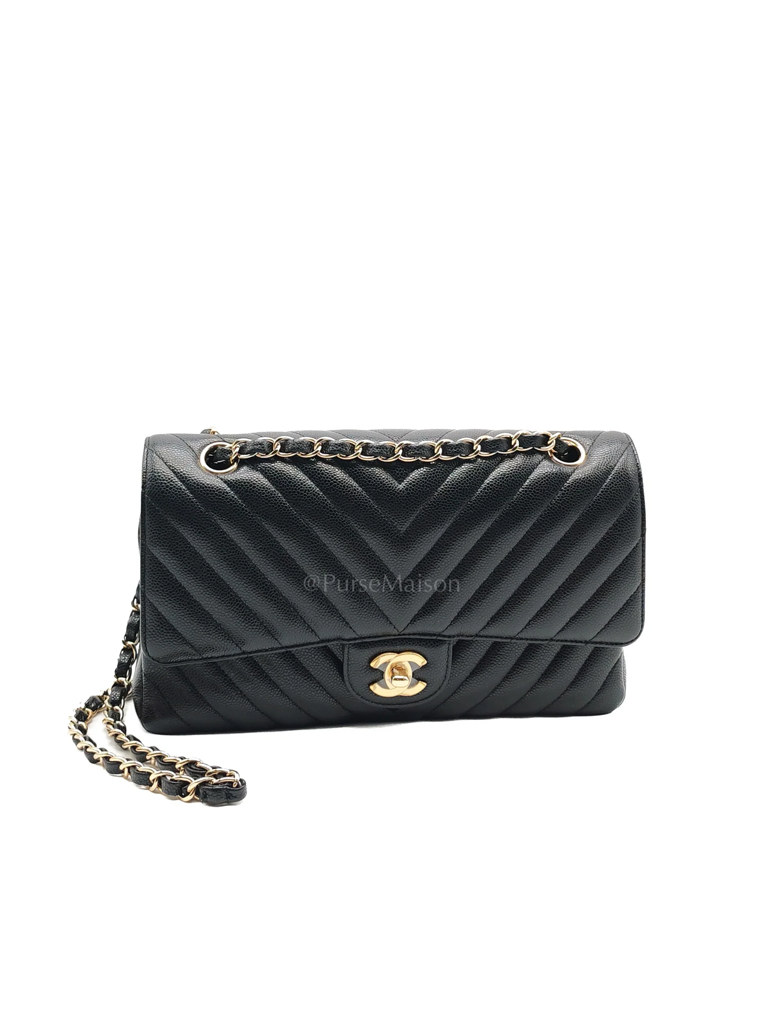 Chanel Classic Double Flap in Black Chevron Caviar Leather & Gold Hardware Medium Series 30 - Image 2