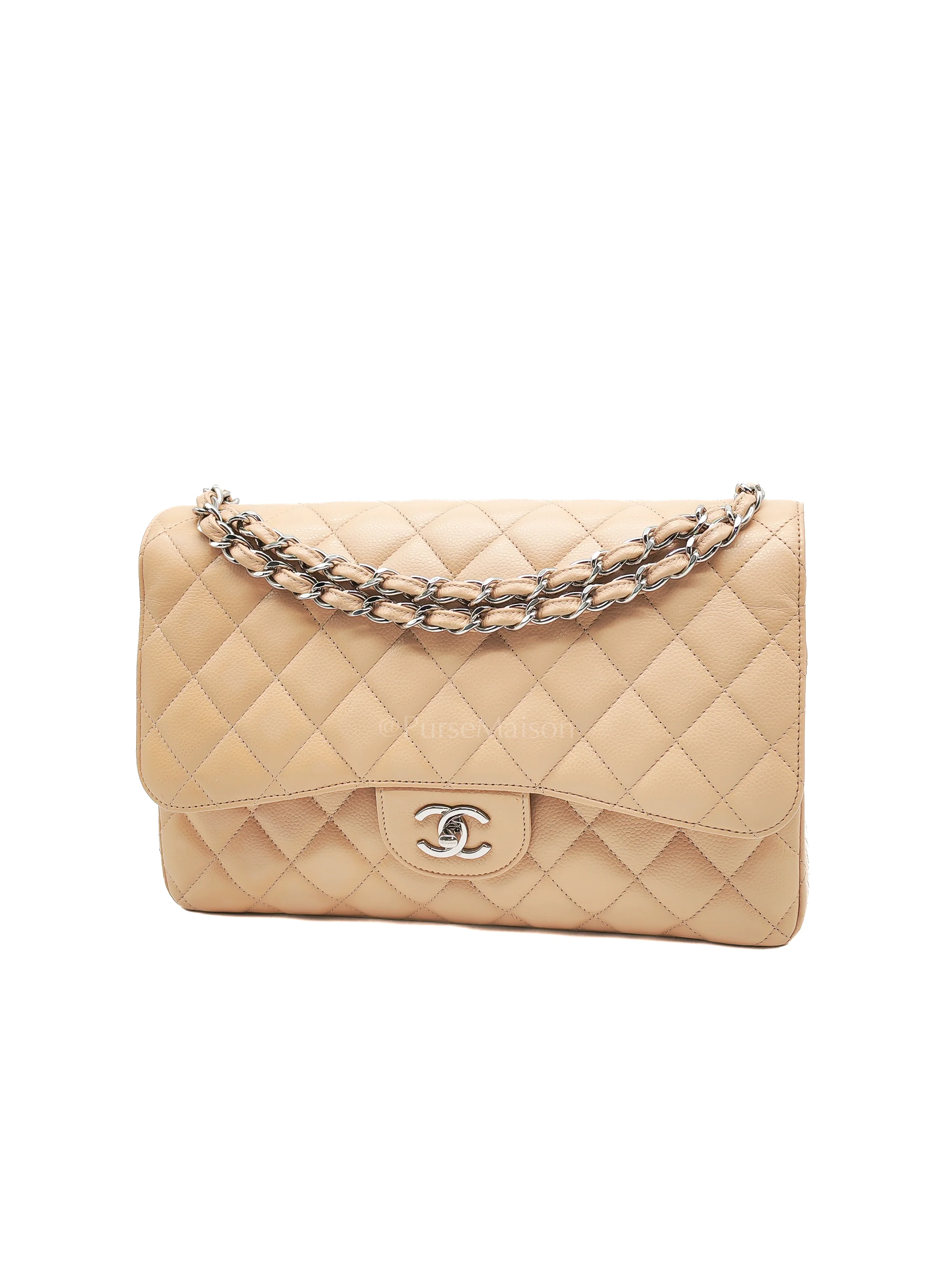 Chanel Classic Double Flap Jumbo Beige Caviar Leather in Silver Hardware (Series 30) - Image 2