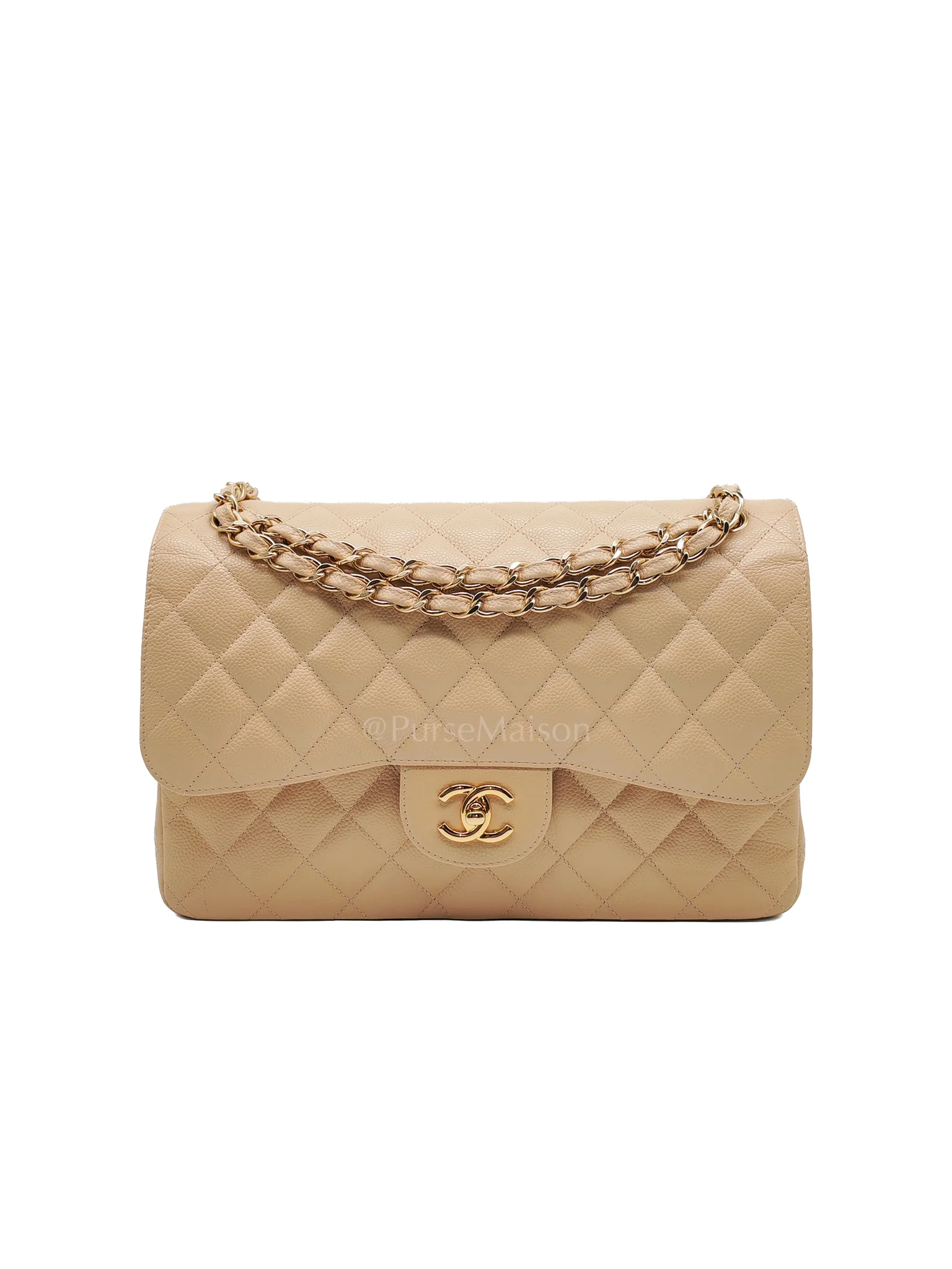 Chanel Classic Double Flap Jumbo Beige Caviar Leather on Gold Hardware (Series 19)