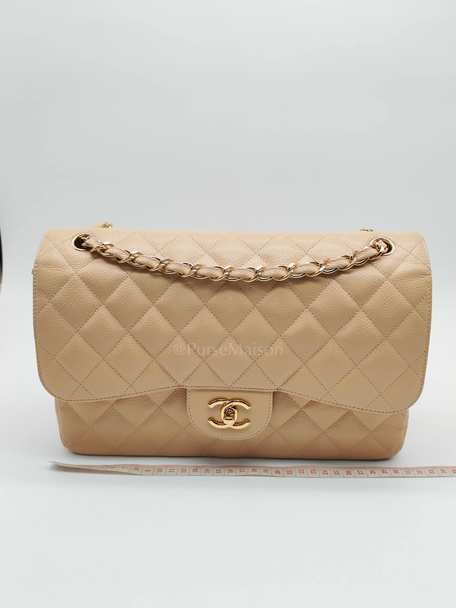 Chanel Classic Double Flap Jumbo Beige Caviar Leather on Gold Hardware (Series 19) - Image 29