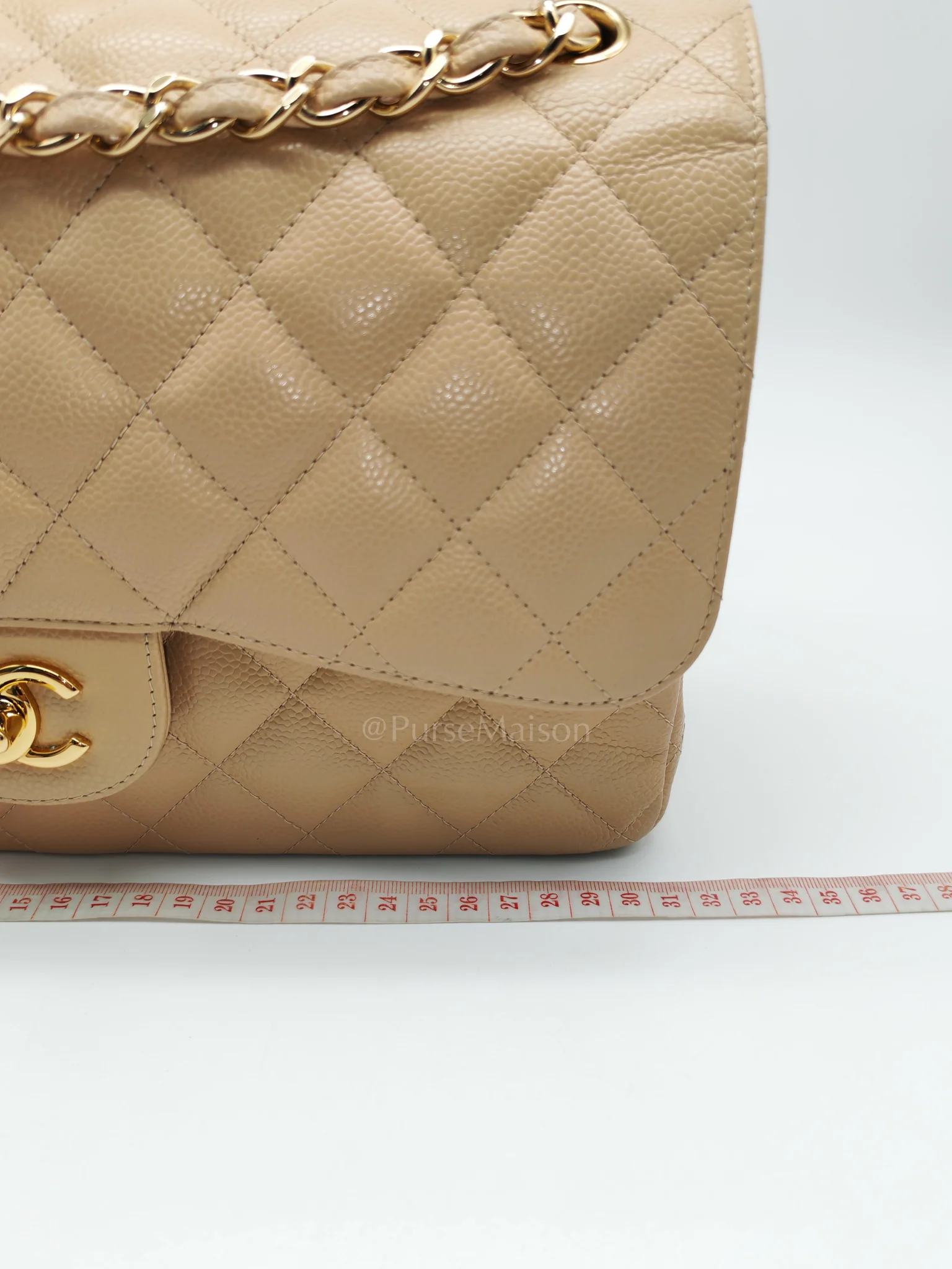 Chanel Classic Double Flap Jumbo Beige Caviar Leather on Gold Hardware (Series 19) - Image 30