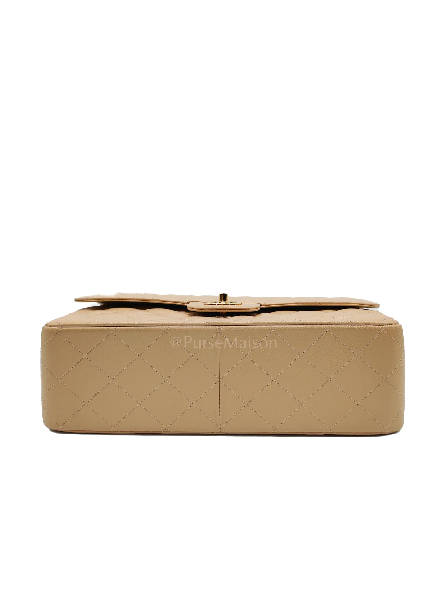 Chanel Classic Double Flap Jumbo Beige Caviar Leather on Gold Hardware (Series 19) - Image 7