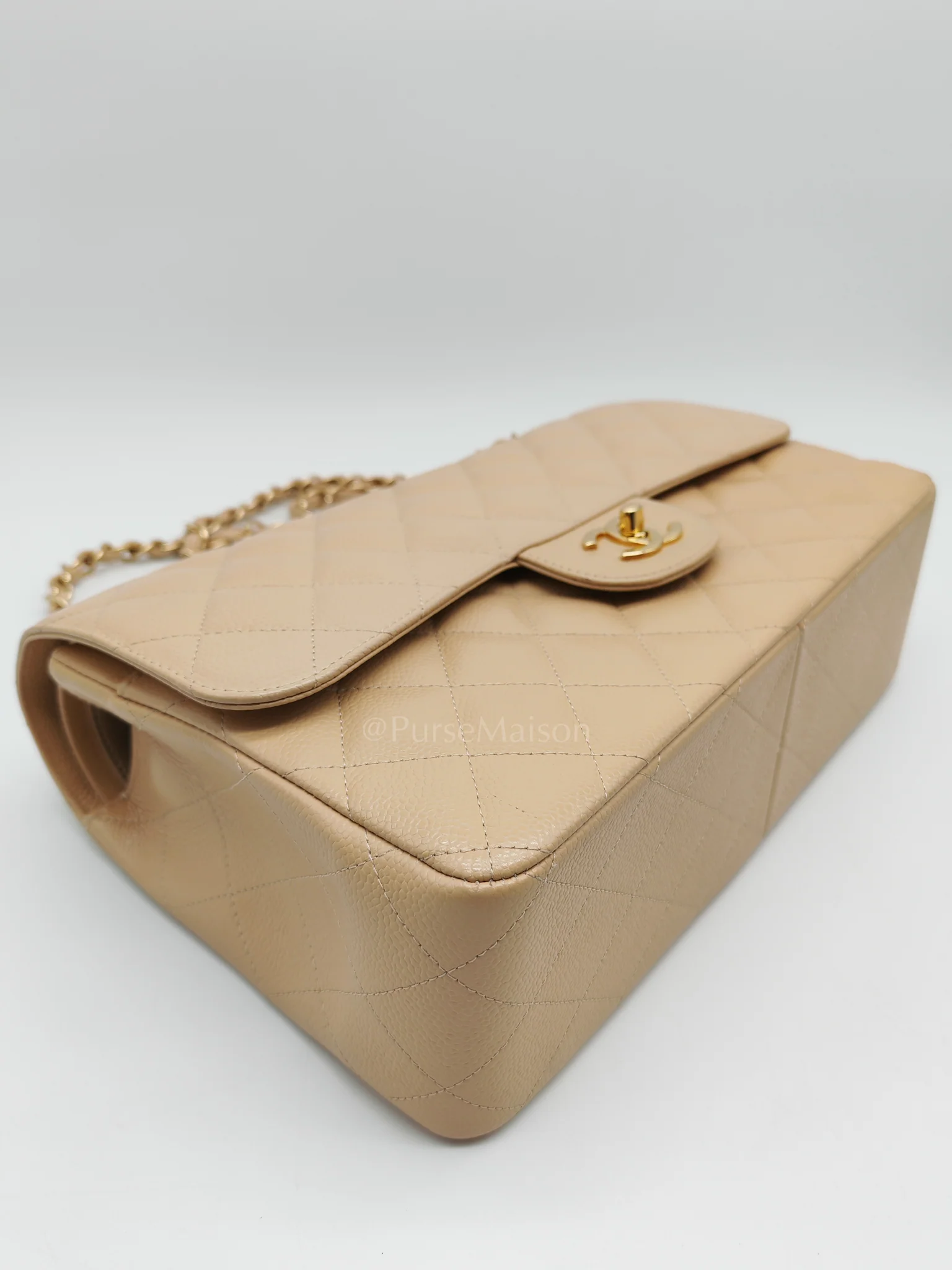 Chanel Classic Double Flap Jumbo Beige Caviar Leather on Gold Hardware (Series 19) - Image 8