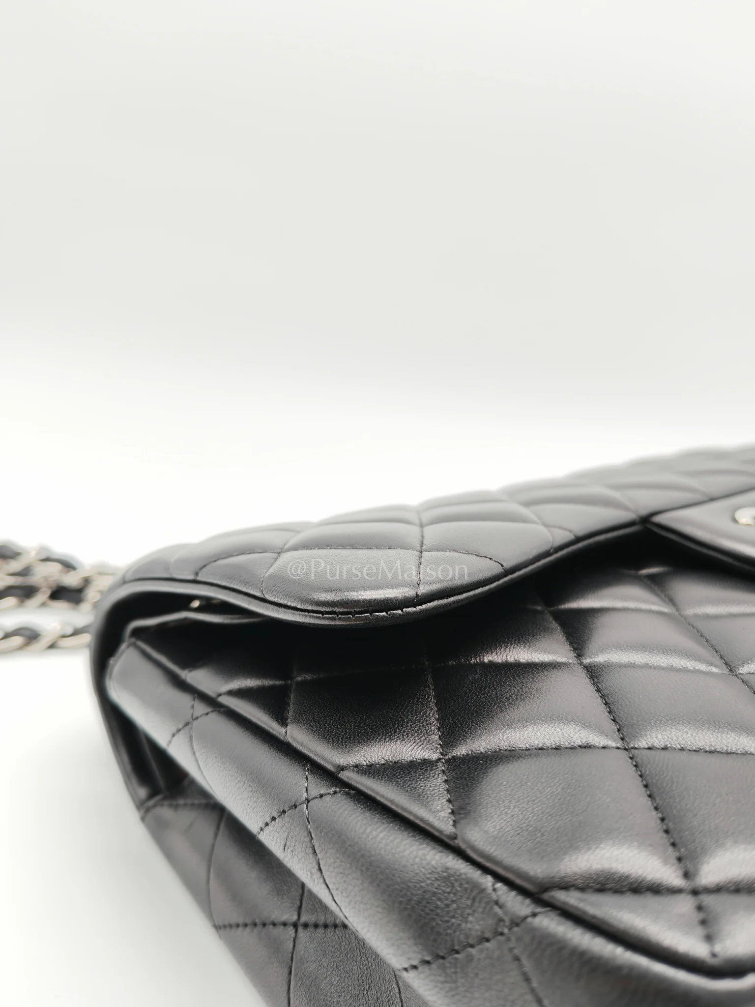Chanel Classic Double Flap Jumbo Black Lambskin Leather in Silver Hardware (Series 15) - Image 15