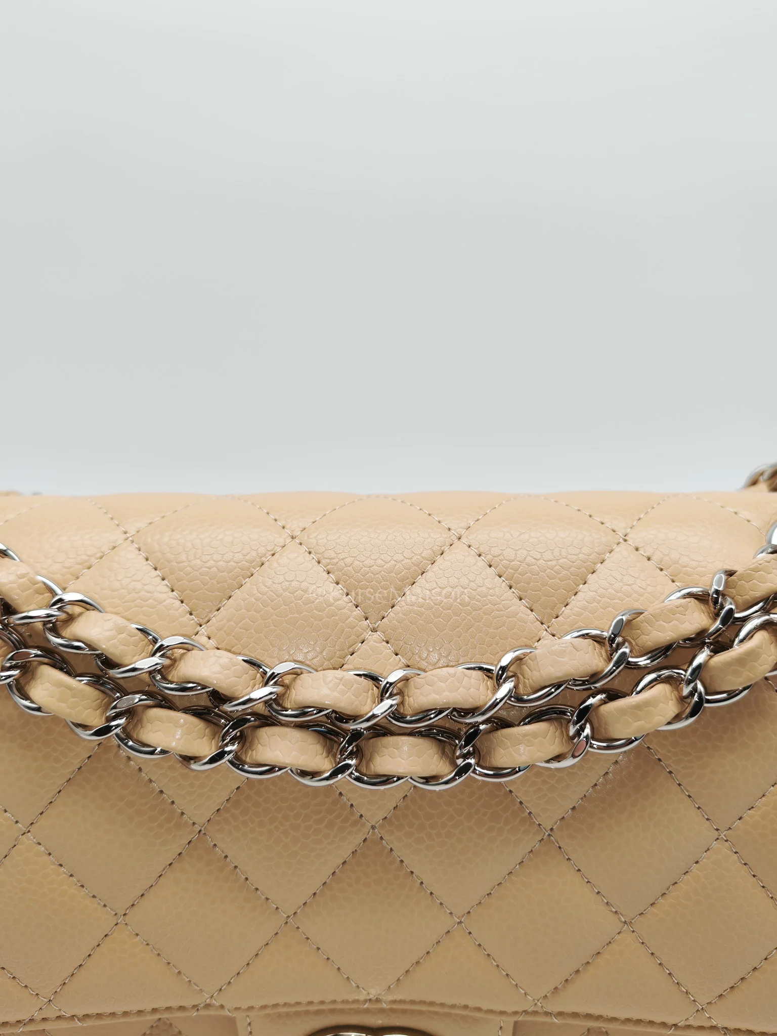 Chanel Classic Double Flap Medium in Beige Clair Quilted Caviar Leather & Silver Hardware Microchip - Image 12