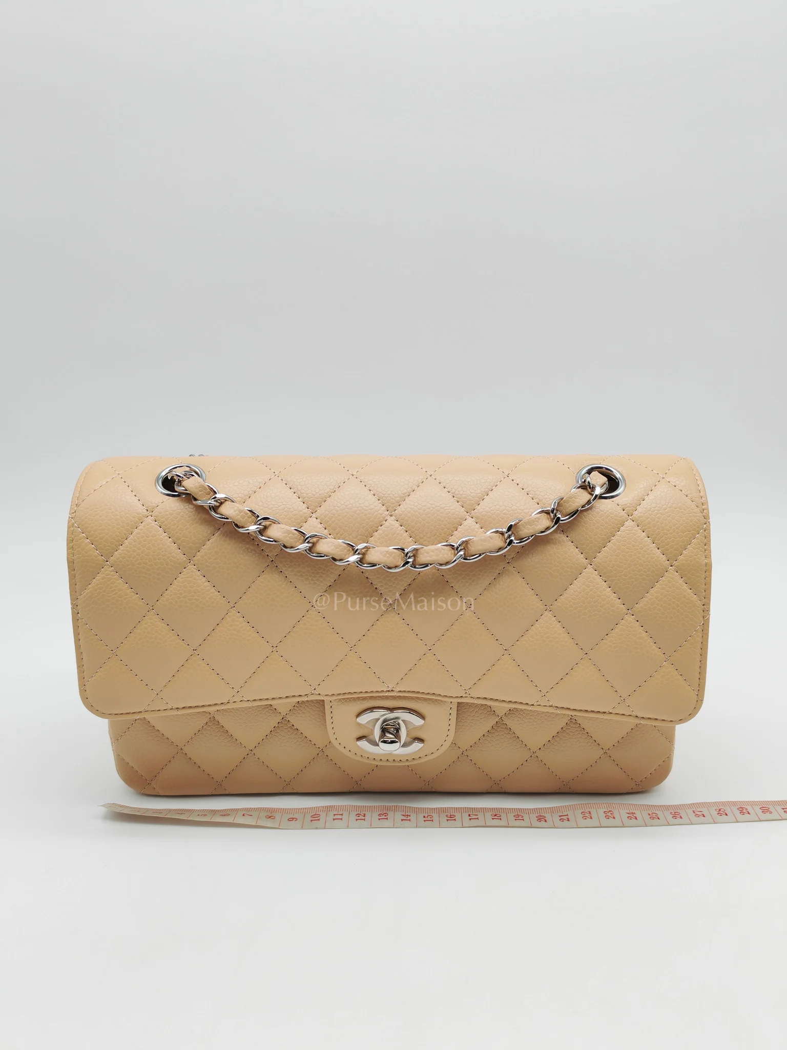Chanel Classic Double Flap Medium in Beige Clair Quilted Caviar Leather & Silver Hardware Microchip - Image 18