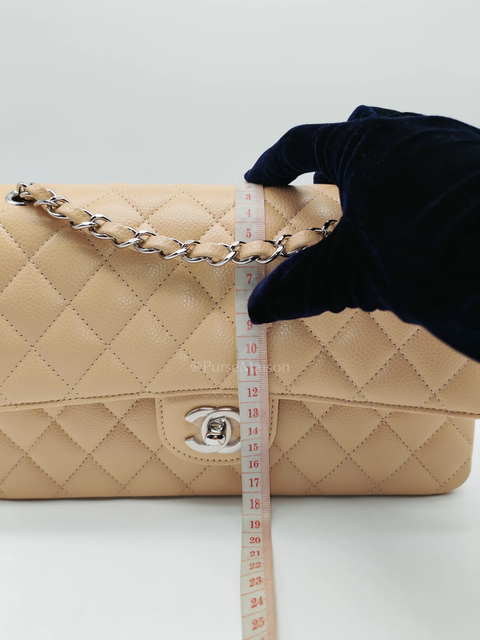 Chanel Classic Double Flap Medium in Beige Clair Quilted Caviar Leather & Silver Hardware Microchip - Image 19