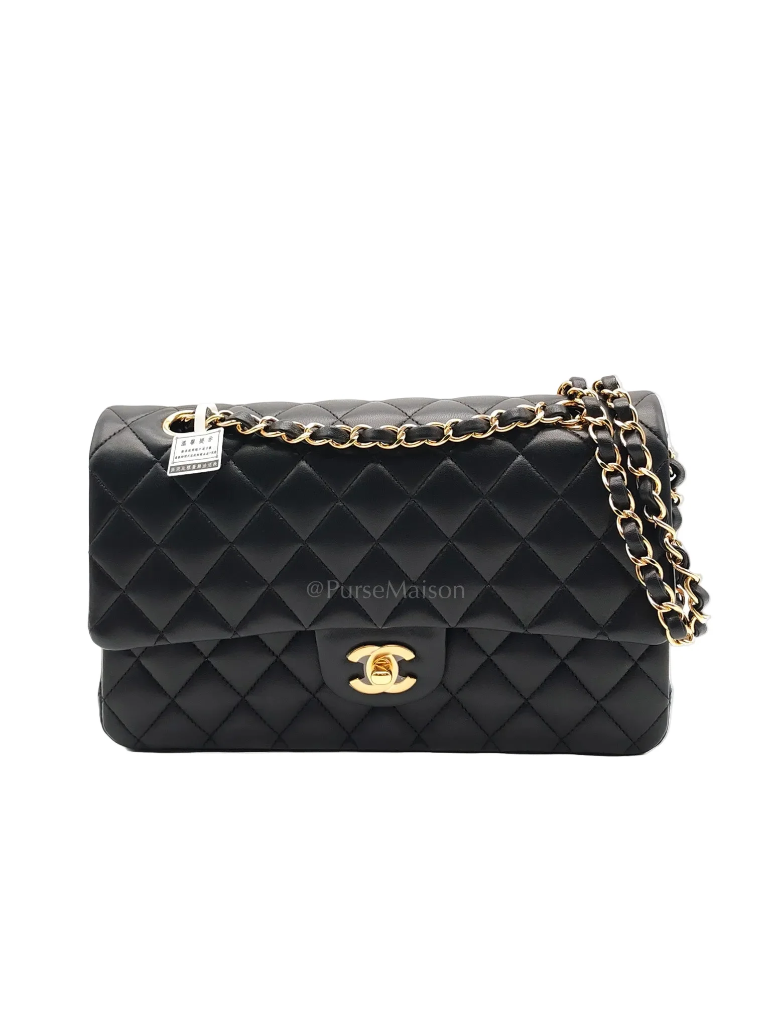 Chanel Classic Double Flap Medium in Black Quilted Lambskin Leather & Gold Hardware Microchip