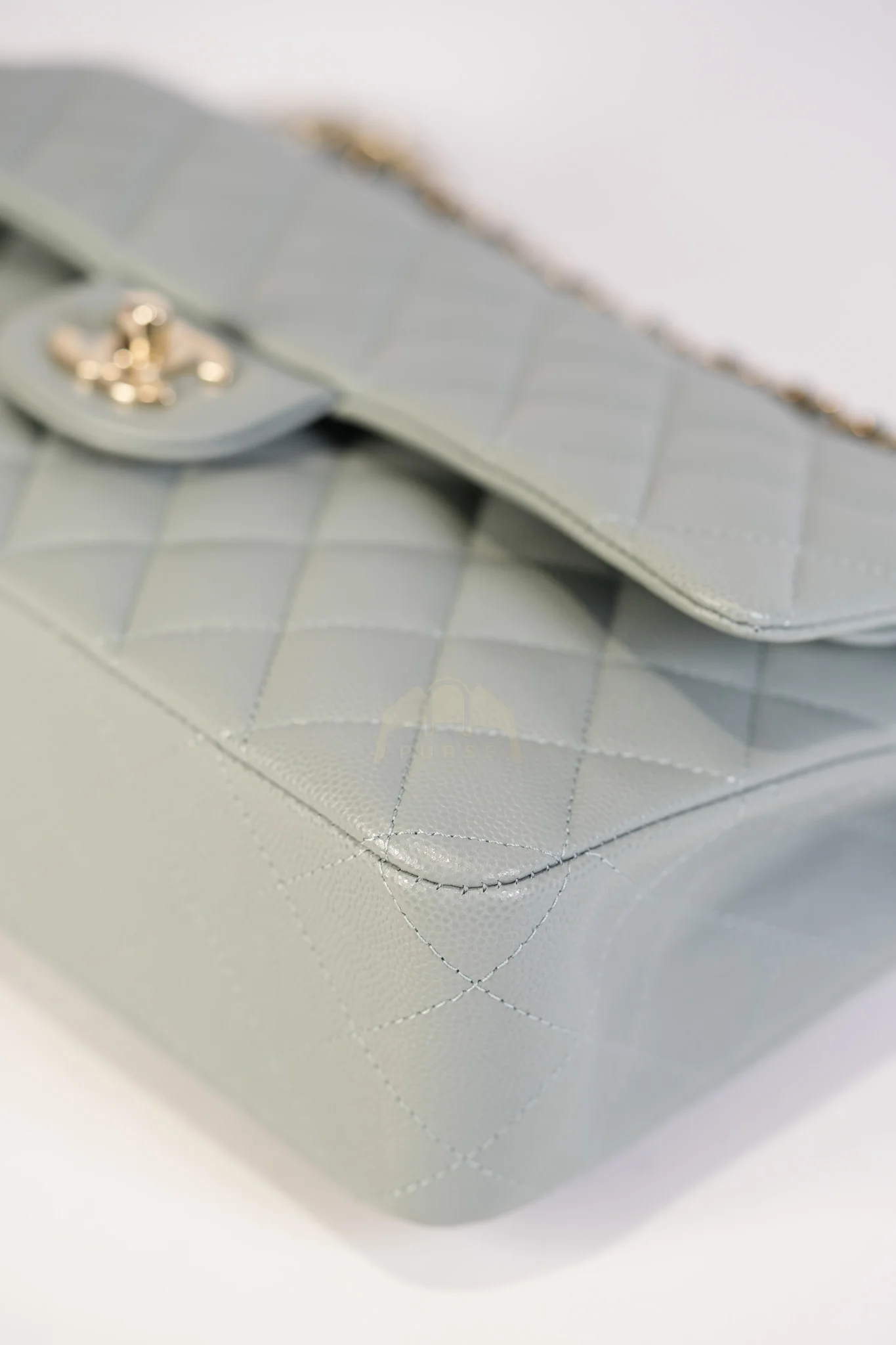Chanel Classic Double Flap Medium in Mint Green Quilted Caviar Leather & Light Gold Hardware Microchip - Image 10