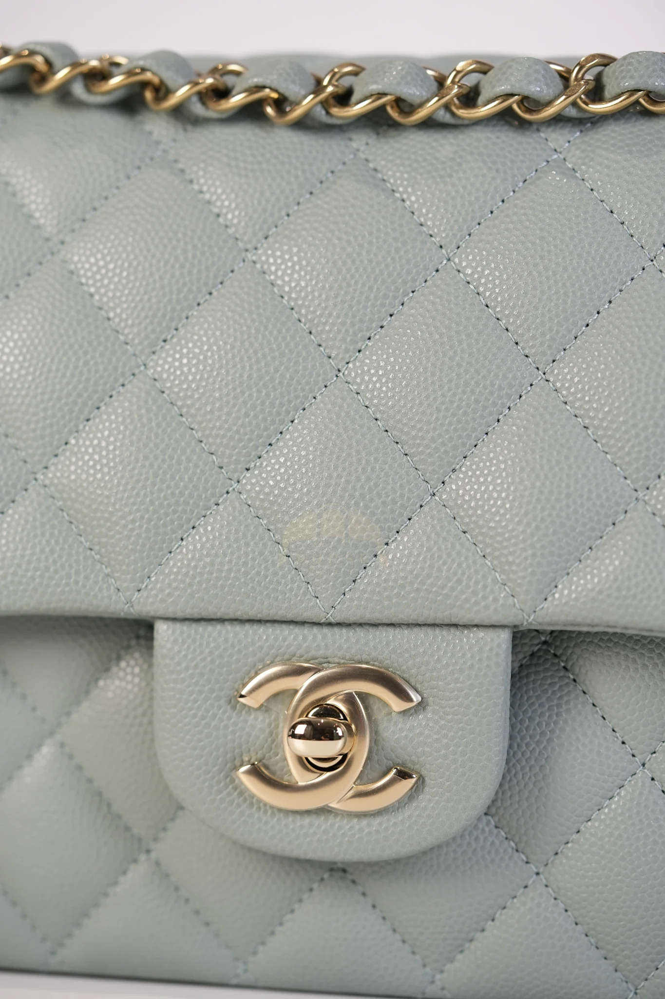 Chanel Classic Double Flap Medium in Mint Green Quilted Caviar Leather & Light Gold Hardware Microchip - Image 14