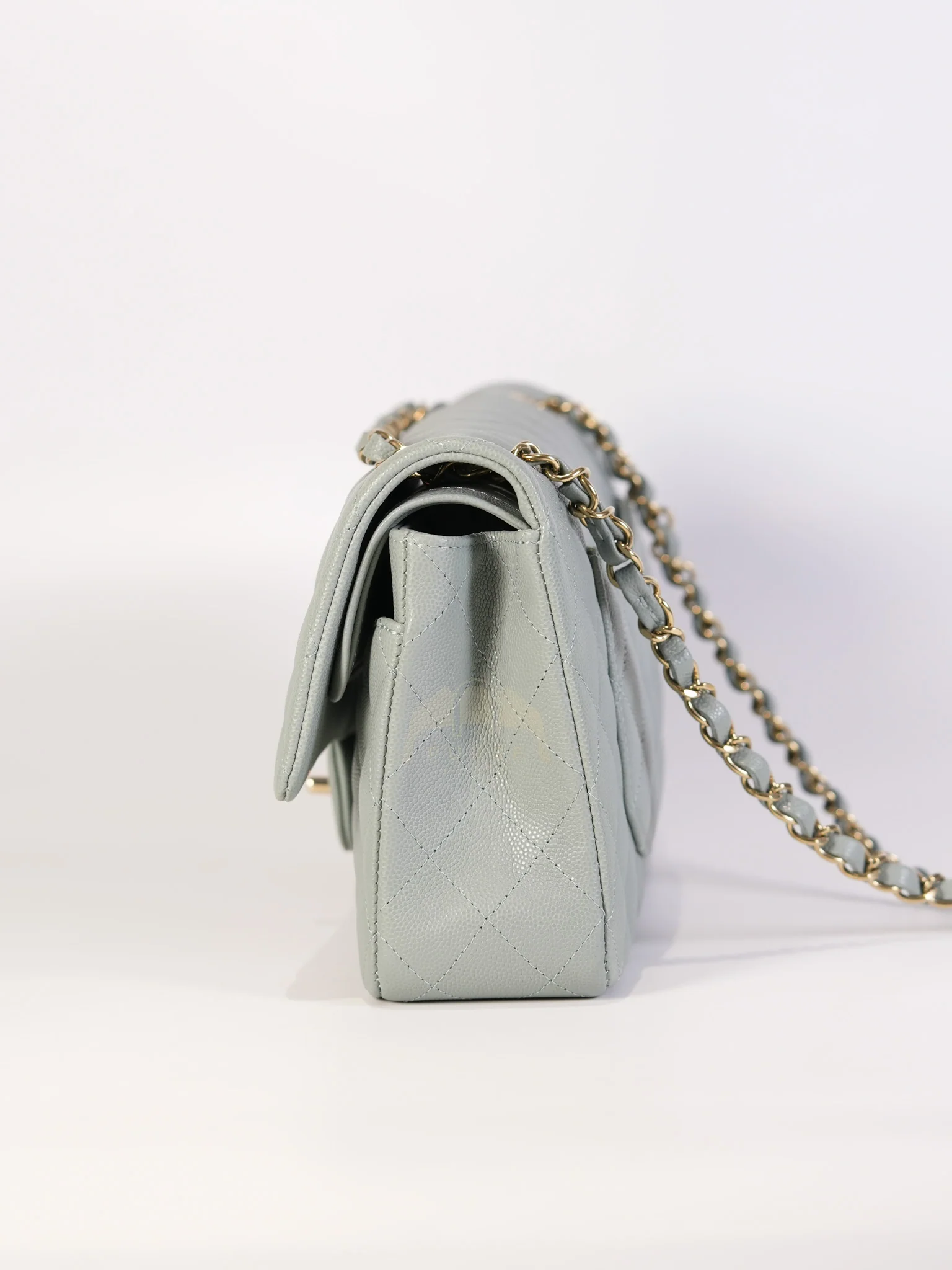 Chanel Classic Double Flap Medium in Mint Green Quilted Caviar Leather & Light Gold Hardware Microchip - Image 6