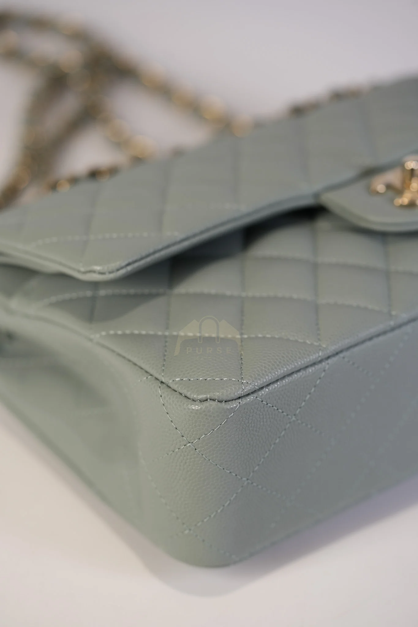 Chanel Classic Double Flap Medium in Mint Green Quilted Caviar Leather & Light Gold Hardware Microchip - Image 8