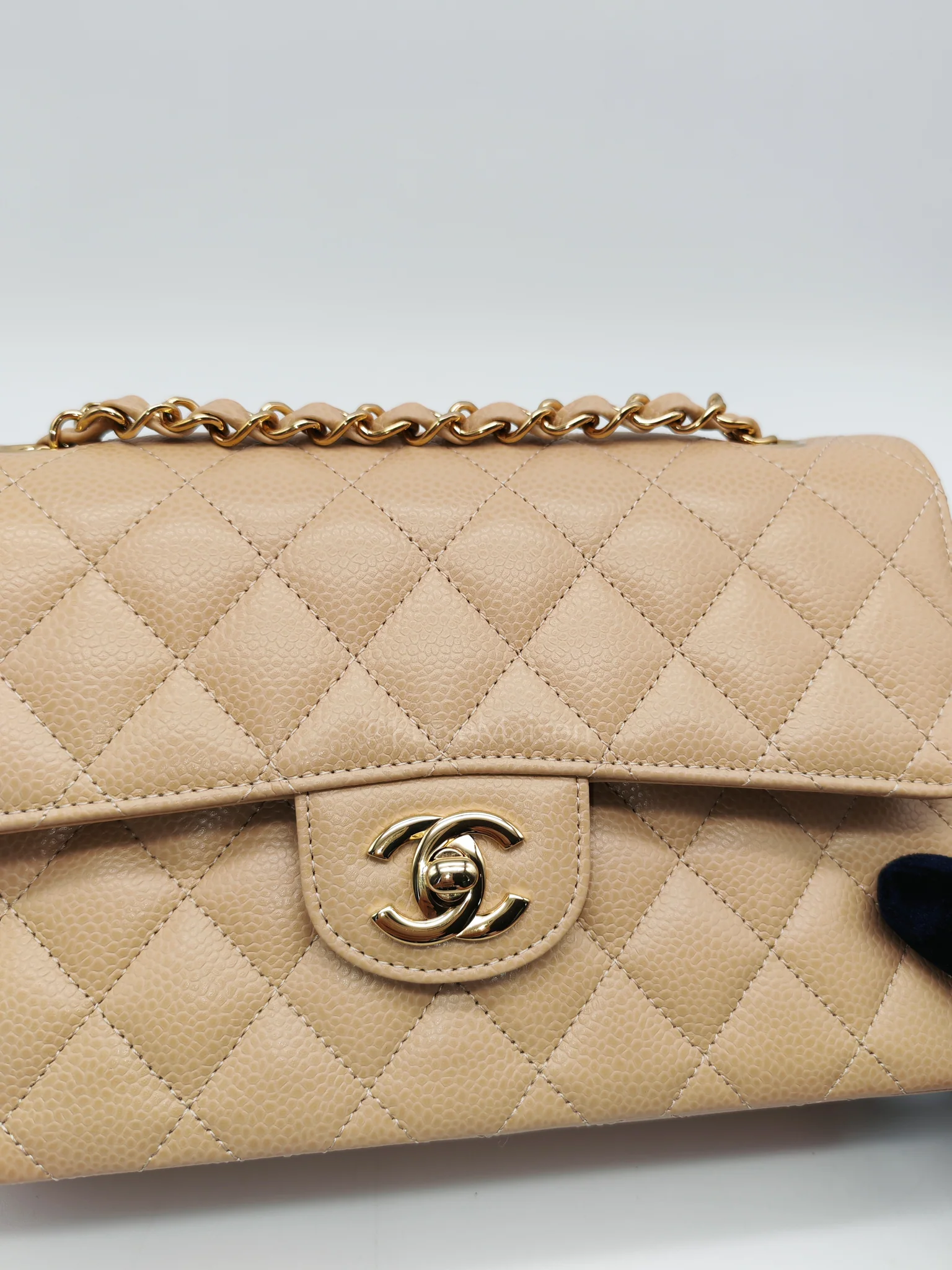 Chanel Classic Double Flap Small in Beige Clair Caviar Leather and Gold Hardware (Microchip) - Image 12
