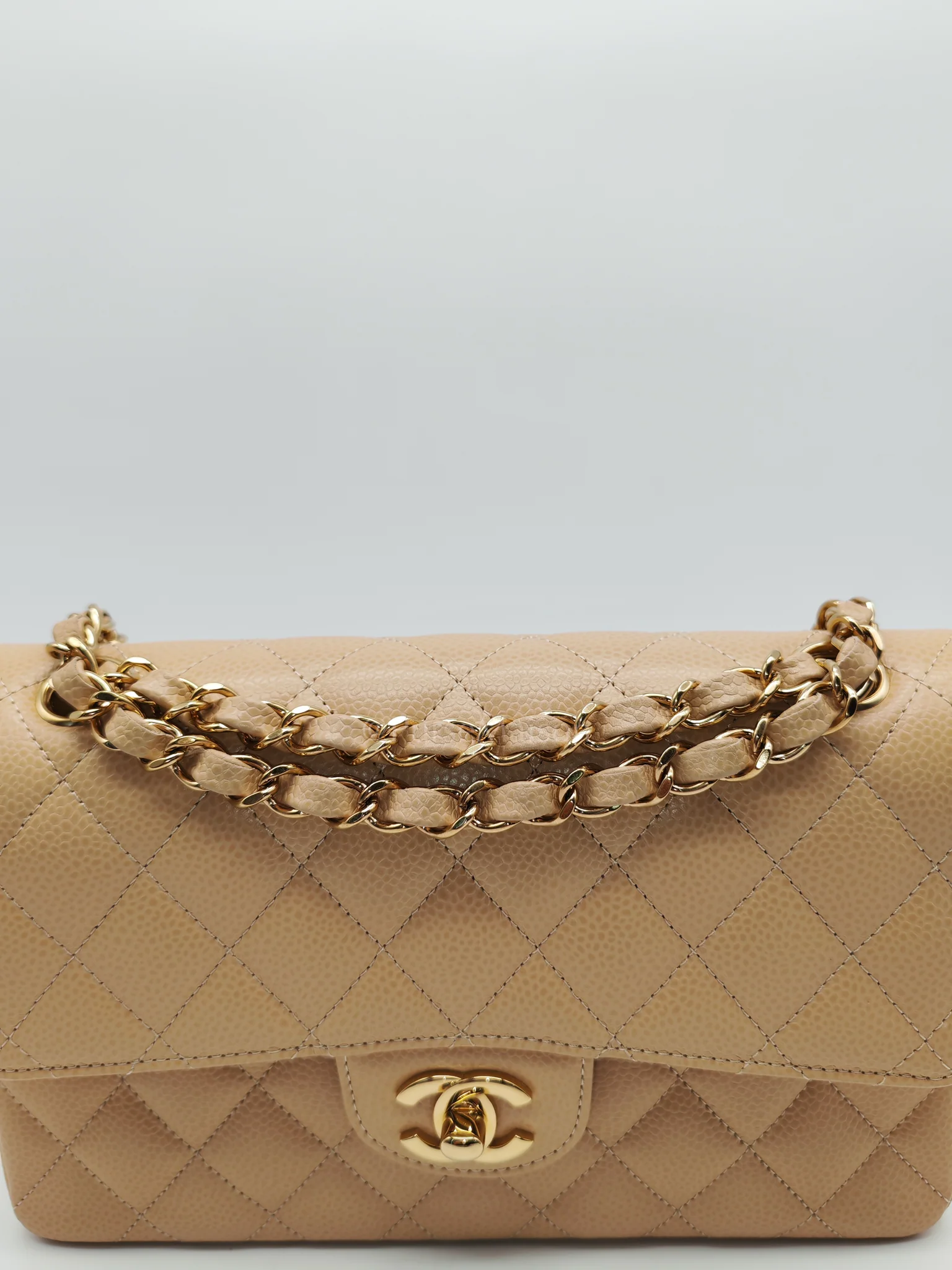 Chanel Classic Double Flap Small in Beige Clair Caviar Leather and Gold Hardware (Microchip) - Image 13