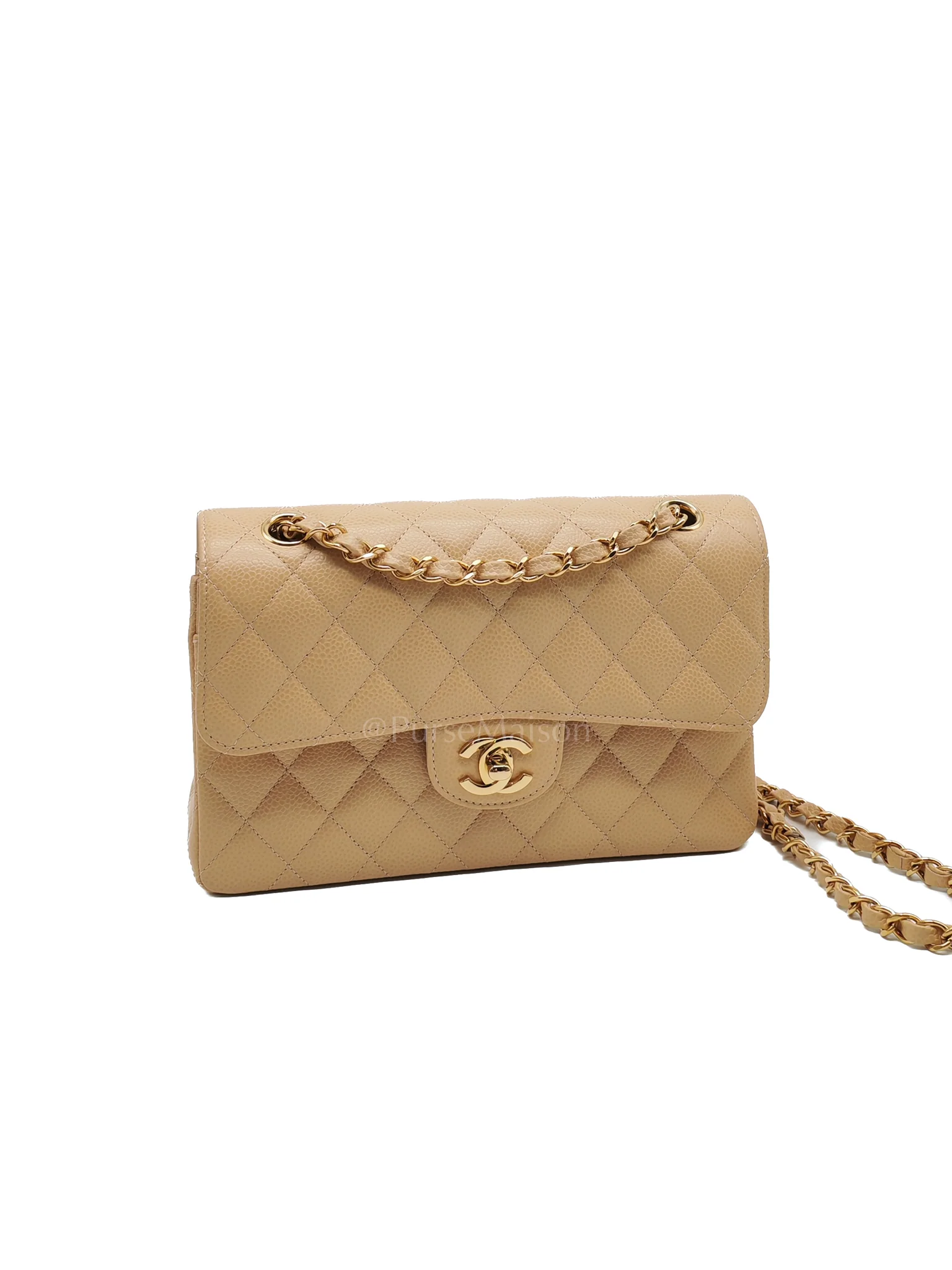 Chanel Classic Double Flap Small in Beige Clair Caviar Leather and Gold Hardware (Microchip) - Image 2