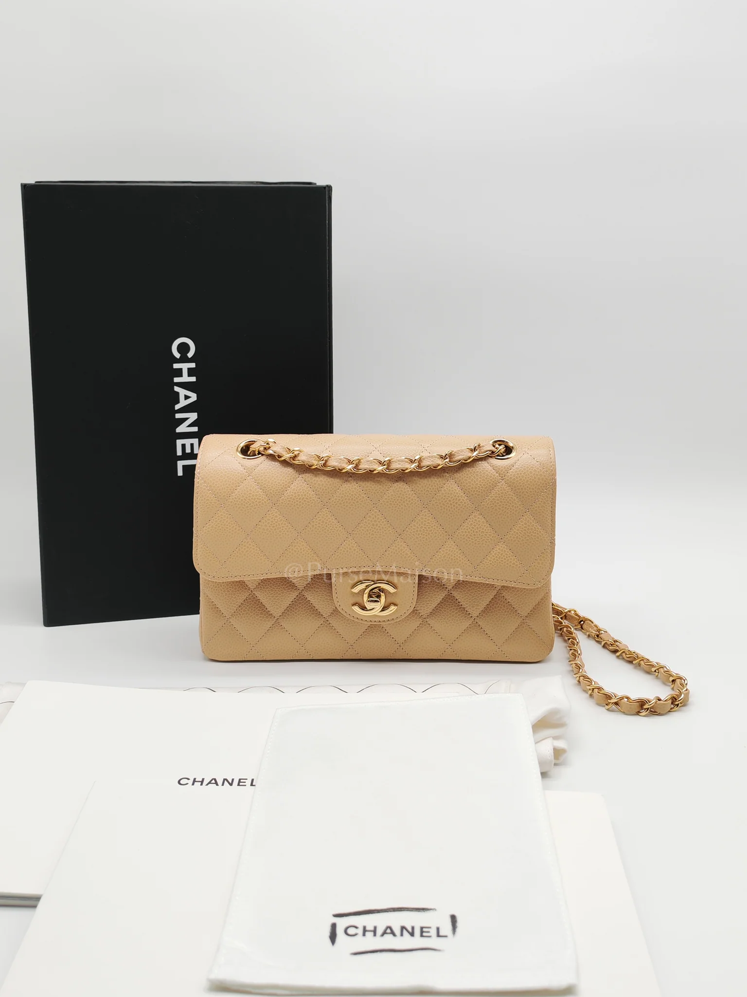 Chanel Classic Double Flap Small in Beige Clair Caviar Leather and Gold Hardware (Microchip) - Image 27