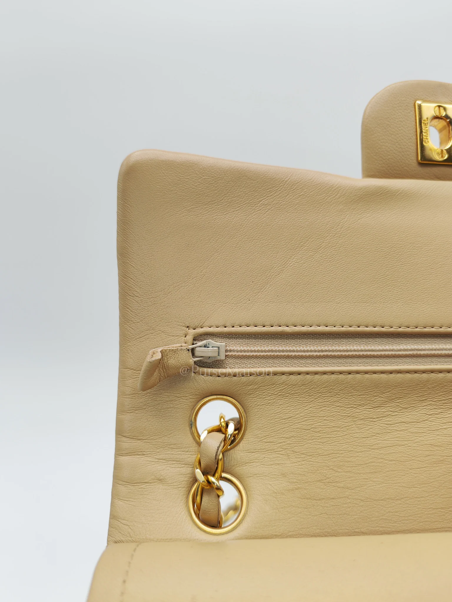 Chanel Classic Double Flap Small in Beige Lambskin Leather & Gold Hardware Series 1 - Image 22