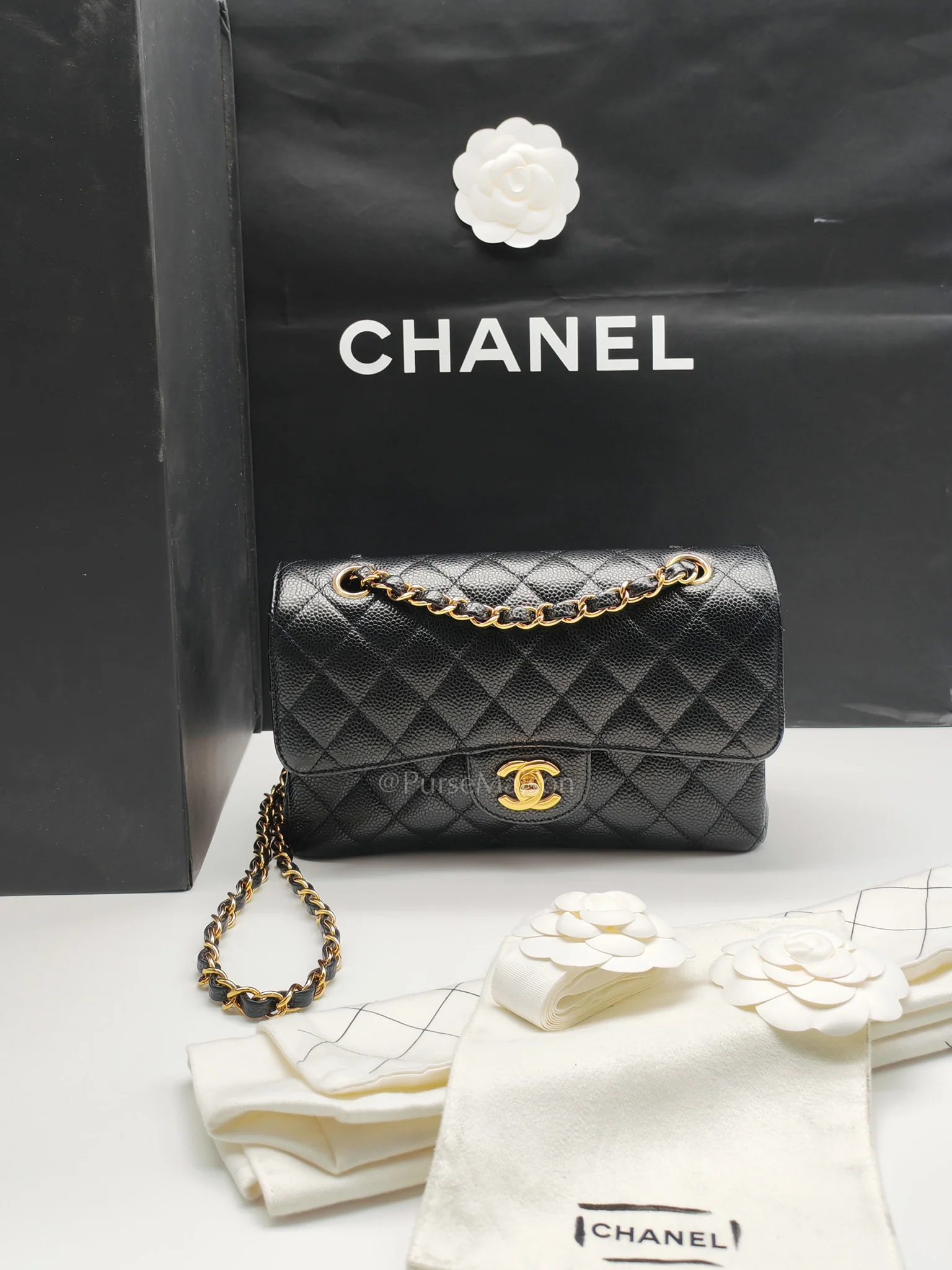 Chanel Classic Double Flap Small in Black Caviar Leather Gold Hardware (Microchip) - Image 25