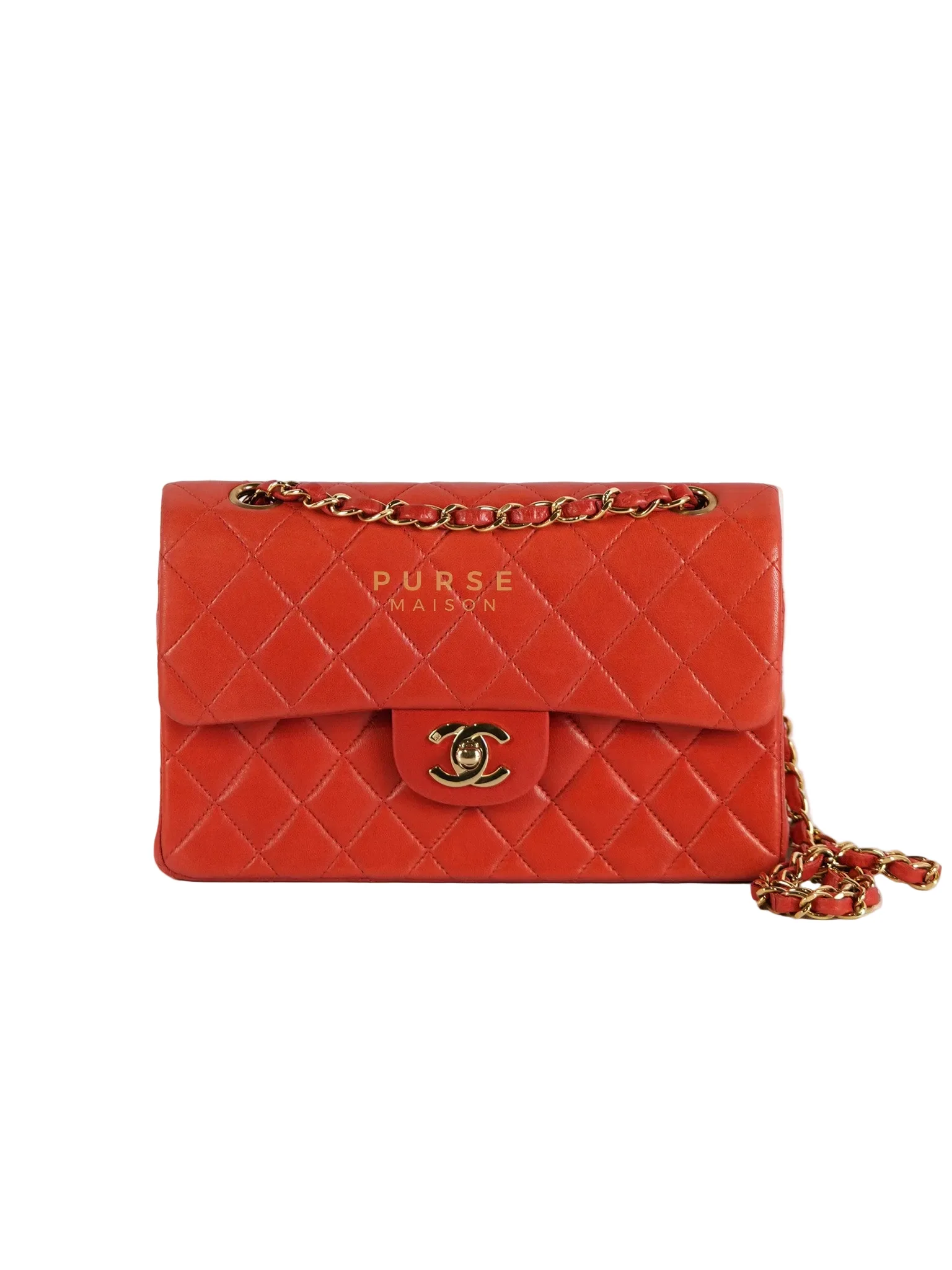 Chanel Classic Double Flap Small Vintage in Red Lambskin Leather and 24k Gold Hardware Series 6