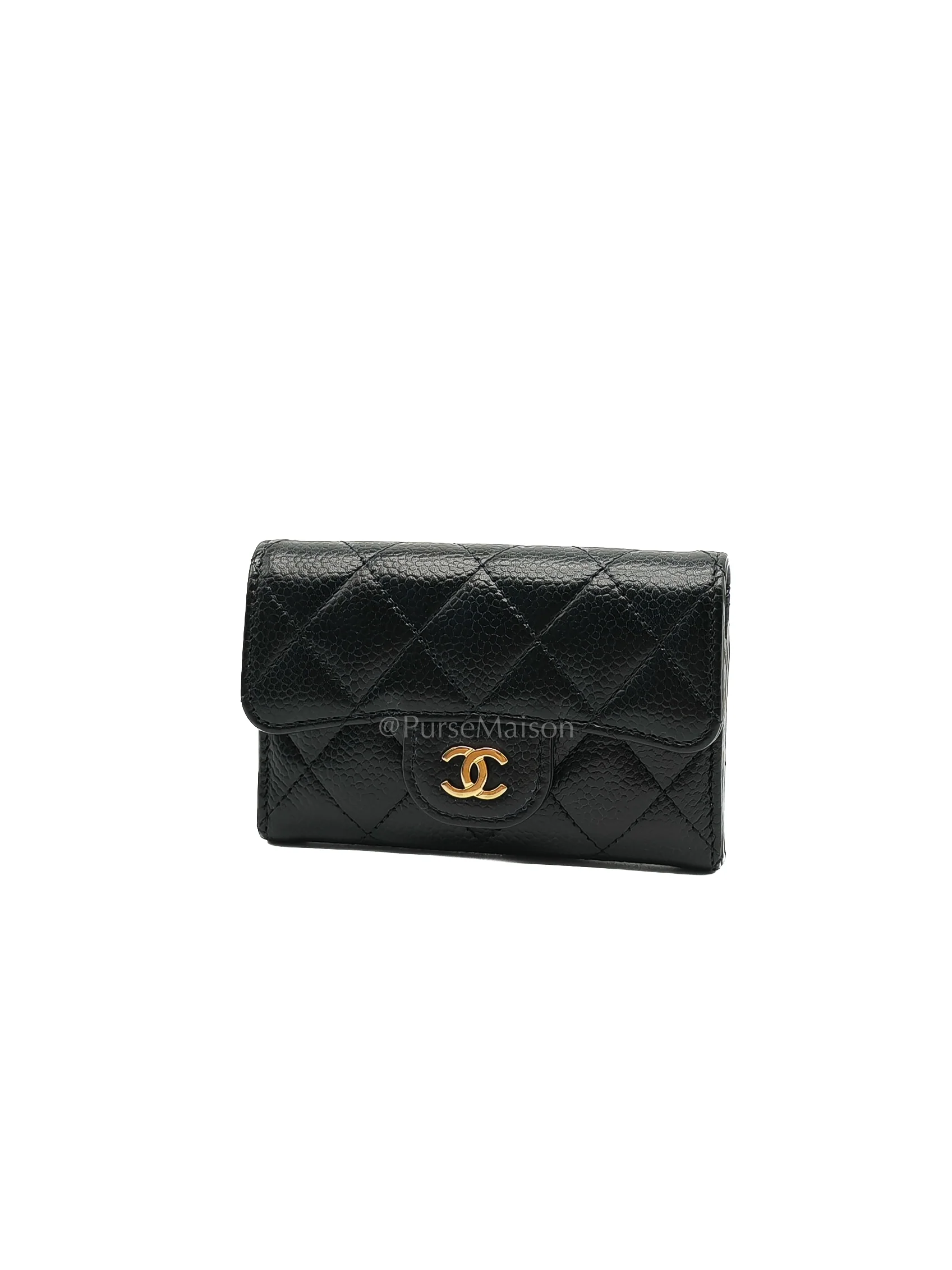 Chanel Classic Flap Card Holder in Black Quilted Caviar Leather and Gold Hardware Microchip - Image 3