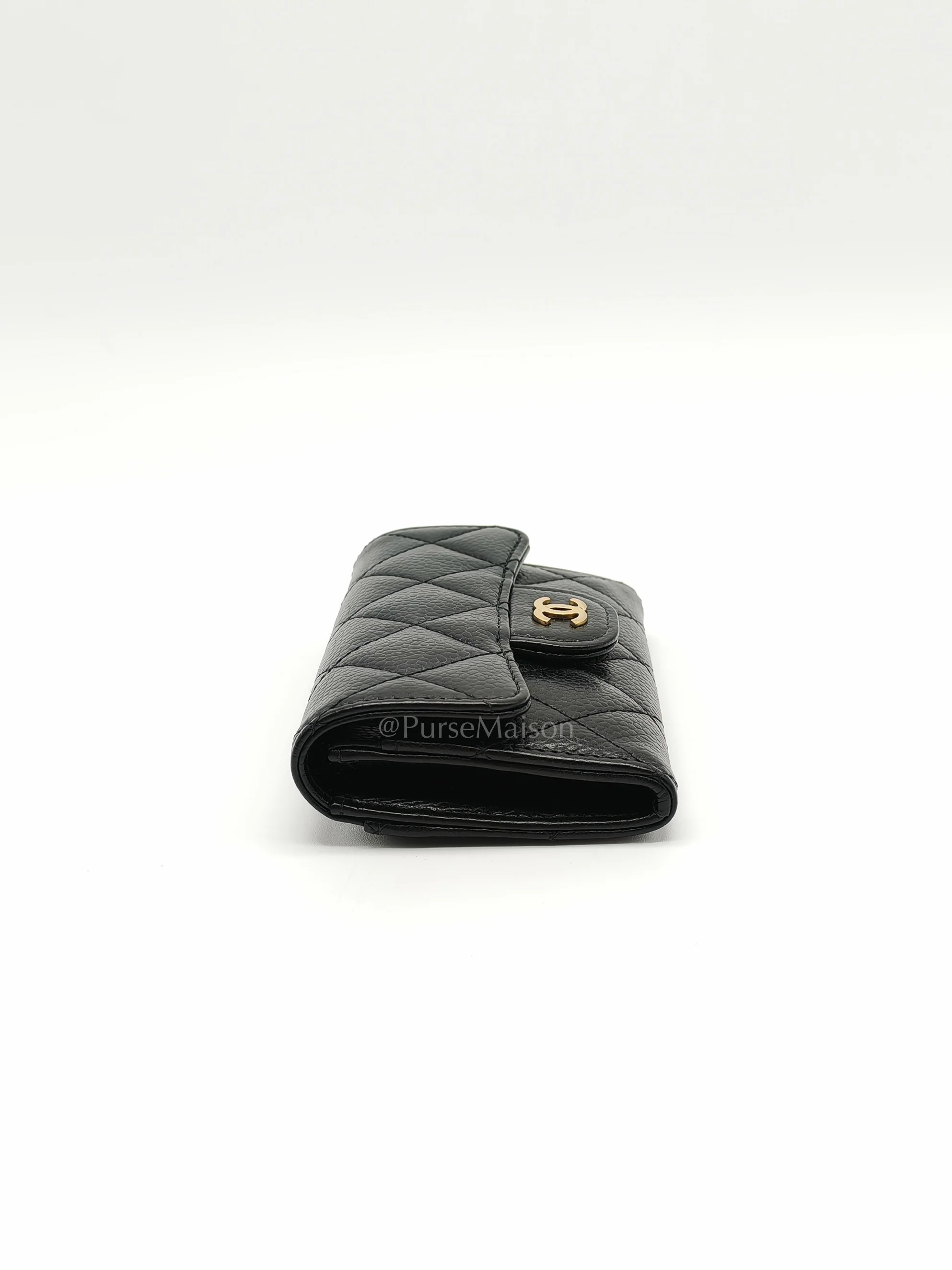 Chanel Classic Flap Card Holder in Black Quilted Caviar Leather and Gold Hardware Microchip - Image 5