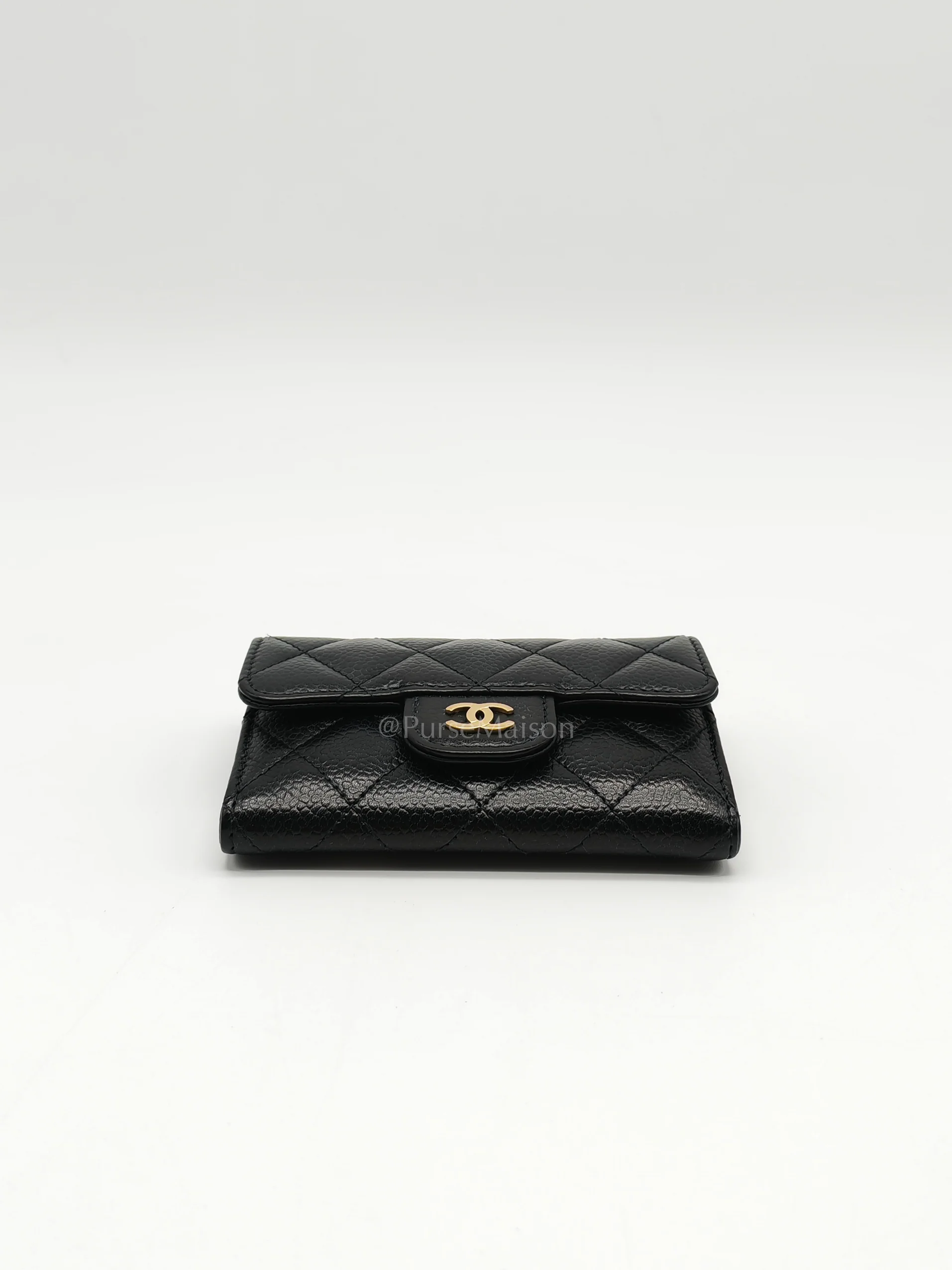 Chanel Classic Flap Card Holder in Black Quilted Caviar Leather and Gold Hardware Microchip - Image 7