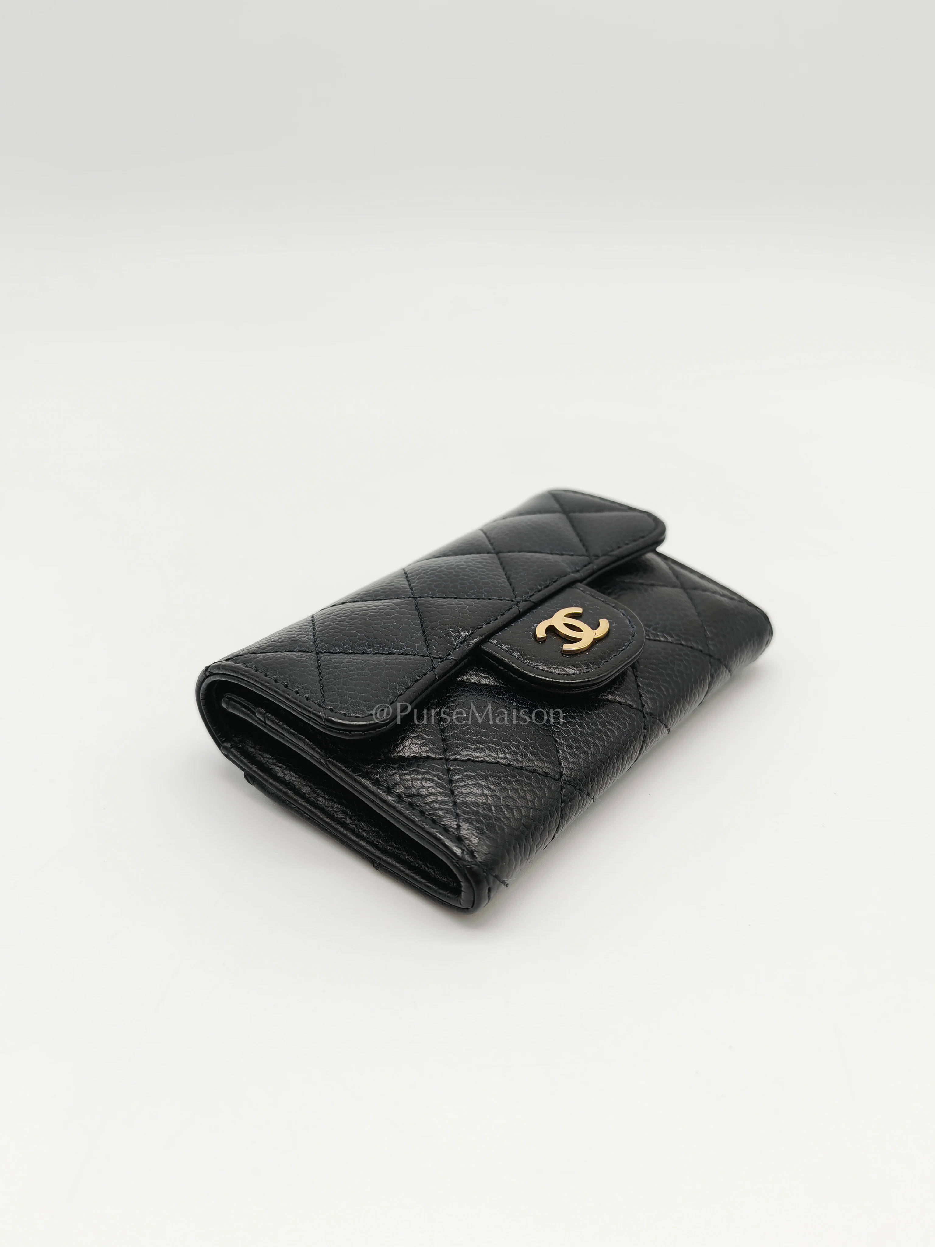 Chanel Classic Flap Card Holder in Black Quilted Caviar Leather and Gold Hardware Microchip - Image 8