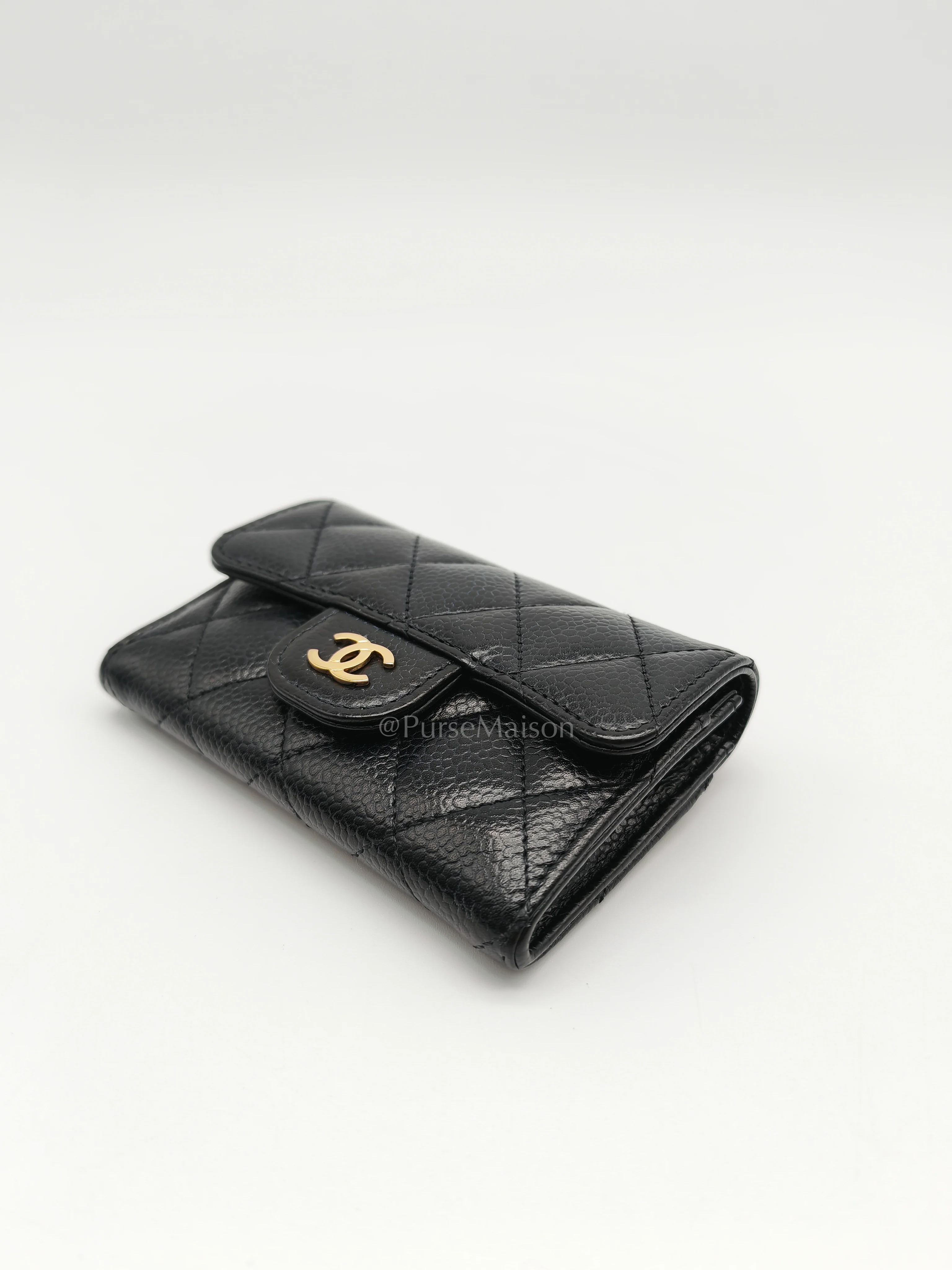 Chanel Classic Flap Card Holder in Black Quilted Caviar Leather and Gold Hardware Microchip - Image 9
