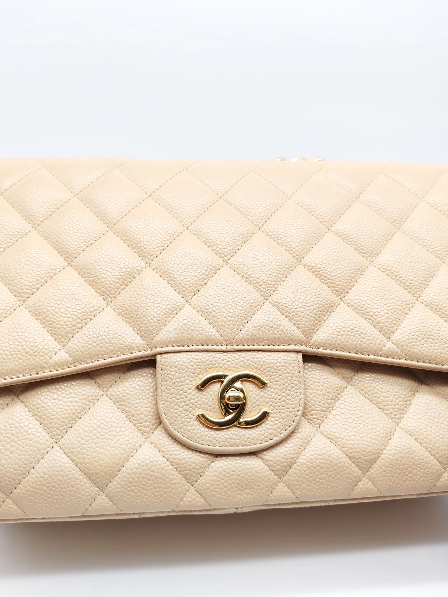 Chanel Classic Single Flap Jumbo Clair Beige Caviar Leather in Gold Hardware (Series 13) - Image 12