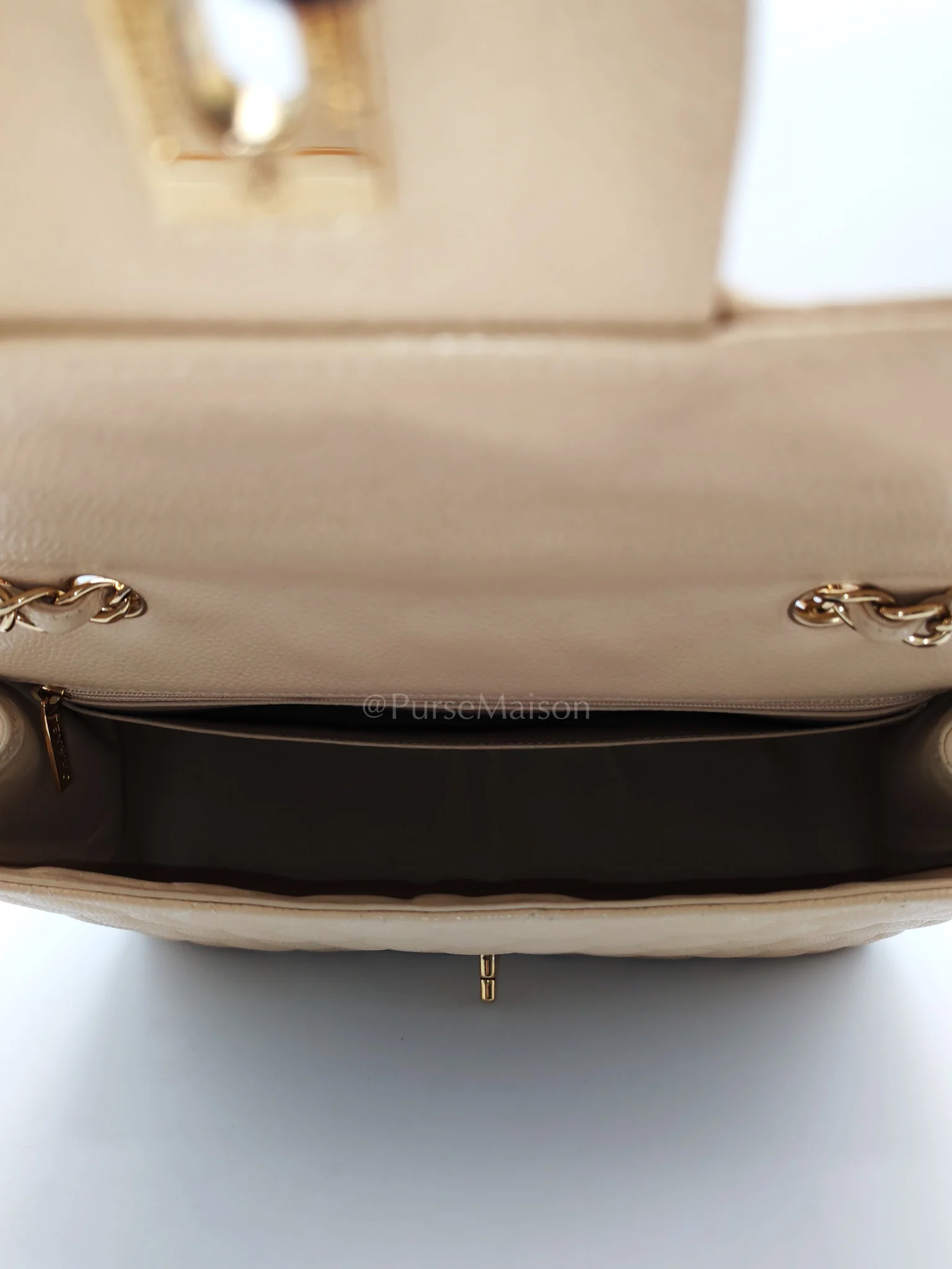 Chanel Classic Single Flap Jumbo Clair Beige Caviar Leather in Gold Hardware (Series 13) - Image 16
