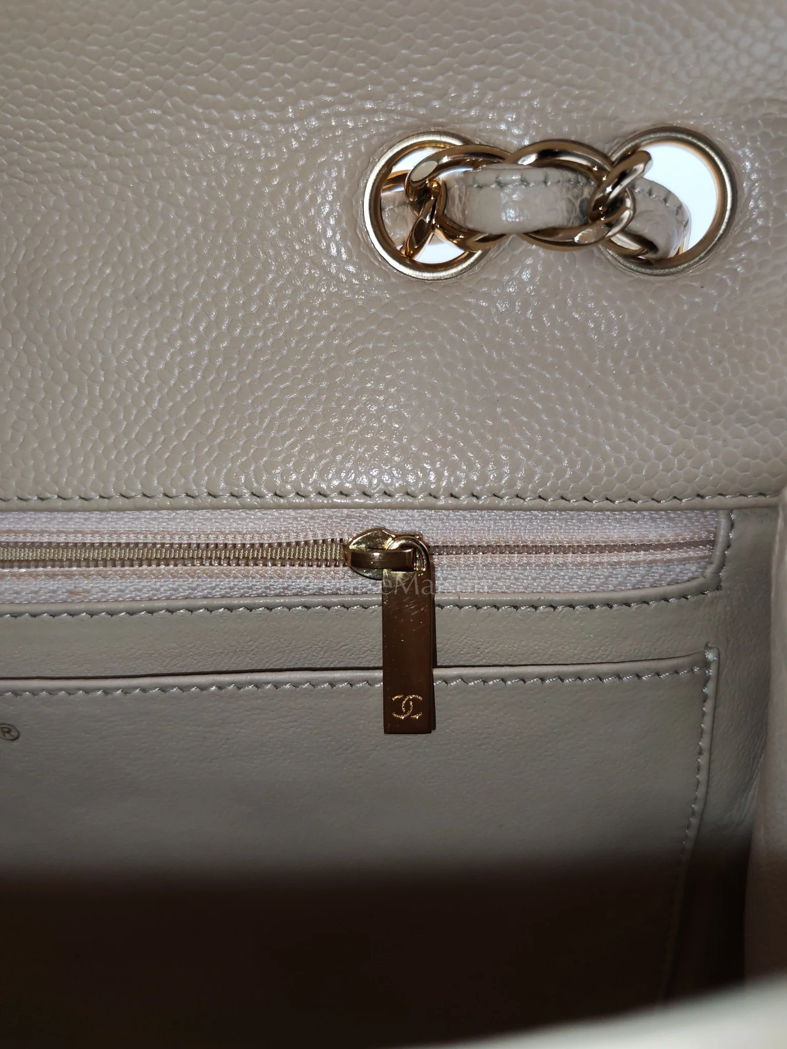 Chanel Classic Single Flap Jumbo Clair Beige Caviar Leather in Gold Hardware (Series 13) - Image 18