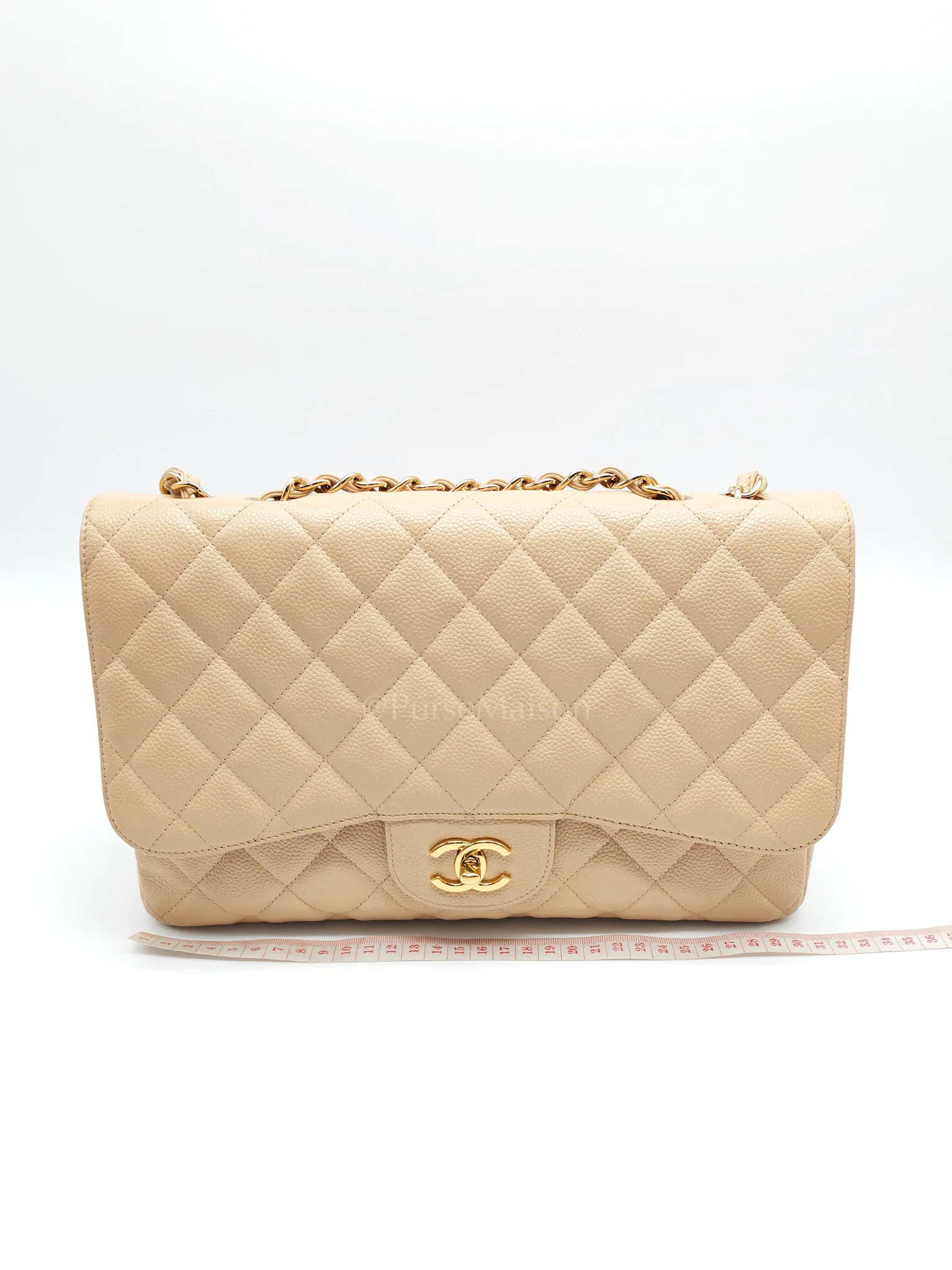 Chanel Classic Single Flap Jumbo Clair Beige Caviar Leather in Gold Hardware (Series 13) - Image 26