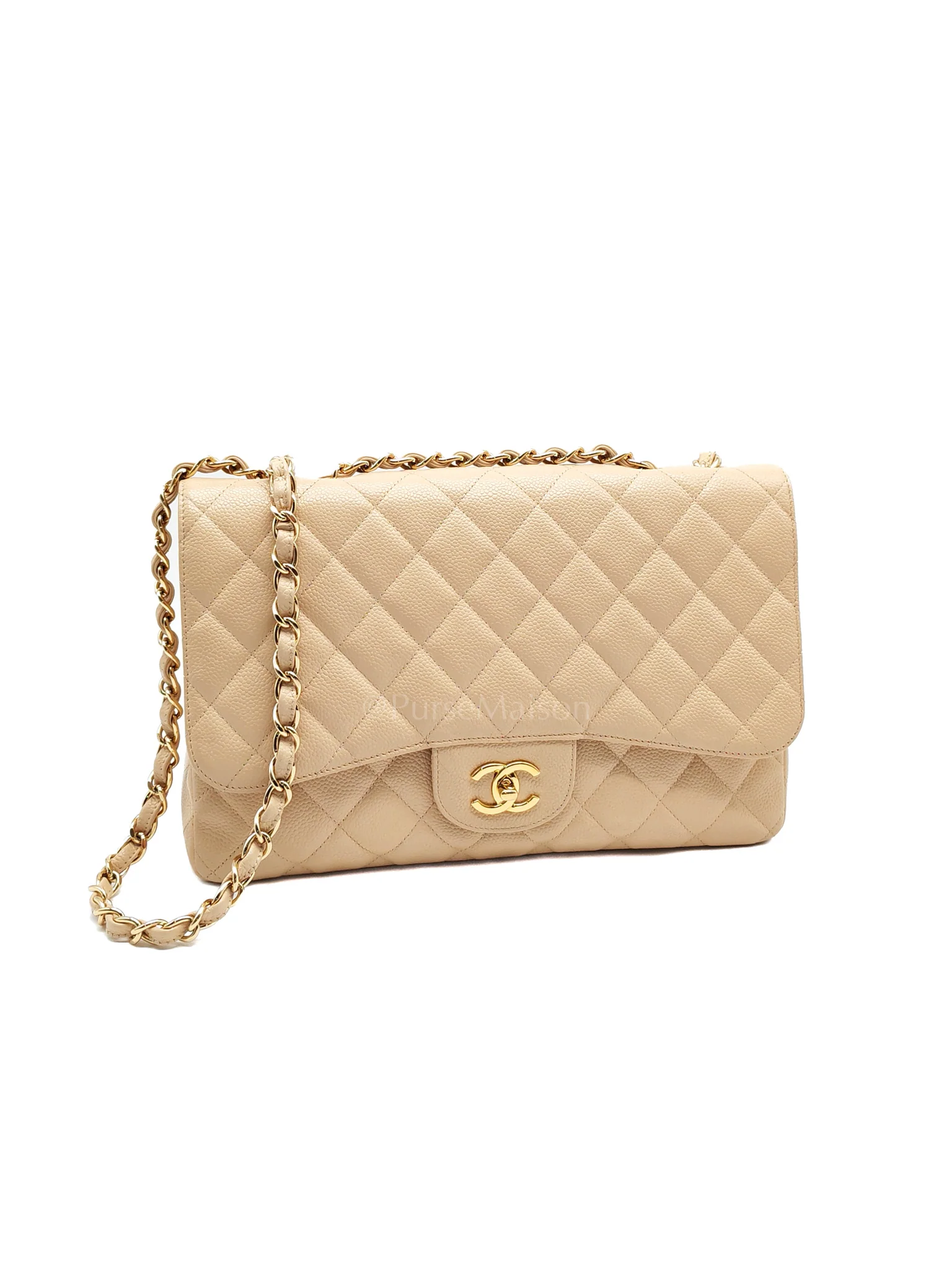 Chanel Classic Single Flap Jumbo Clair Beige Caviar Leather in Gold Hardware (Series 13) - Image 3