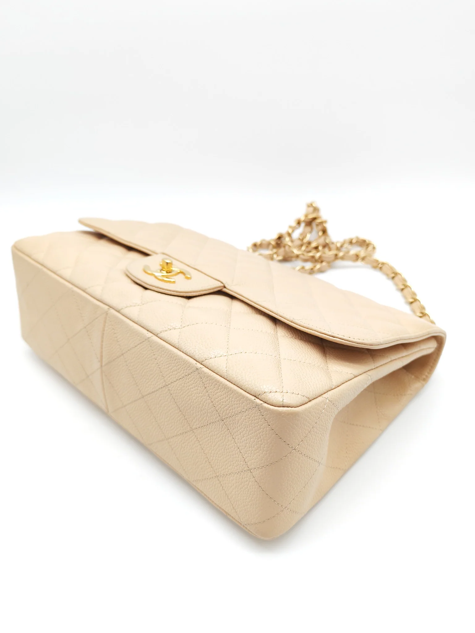 Chanel Classic Single Flap Jumbo Clair Beige Caviar Leather in Gold Hardware (Series 13) - Image 9