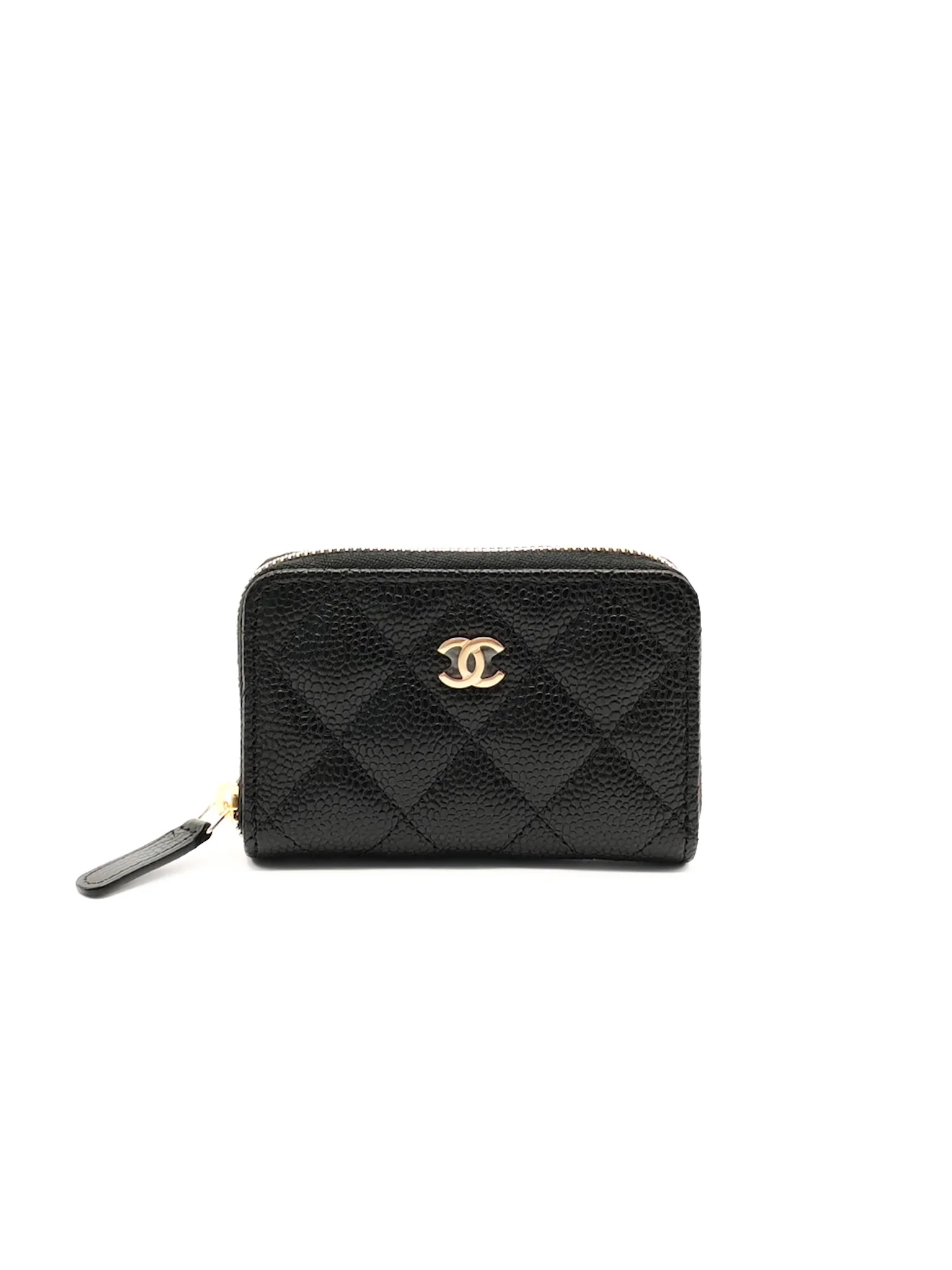 Chanel Classic Zipped Coin Purse/Card Holder in Black Caviar Leather & Gold Hardware Microchip