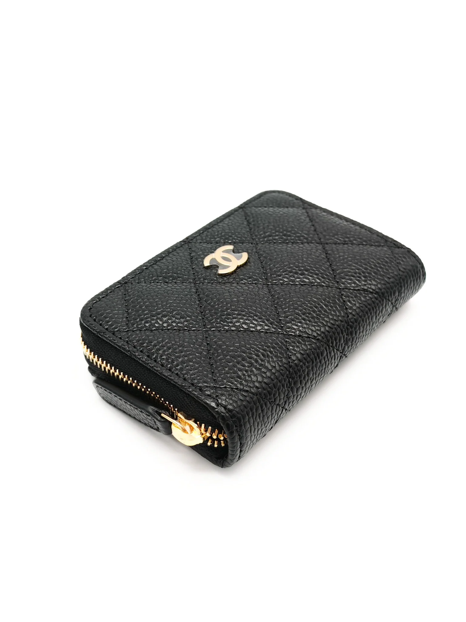 Chanel Classic Zipped Coin Purse/Card Holder in Black Caviar Leather & Gold Hardware Microchip - Image 8