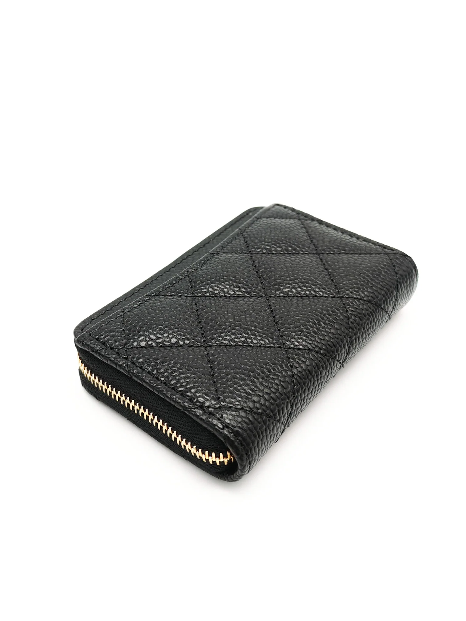 Chanel Classic Zipped Coin Purse/Card Holder in Black Caviar Leather & Gold Hardware Microchip - Image 9