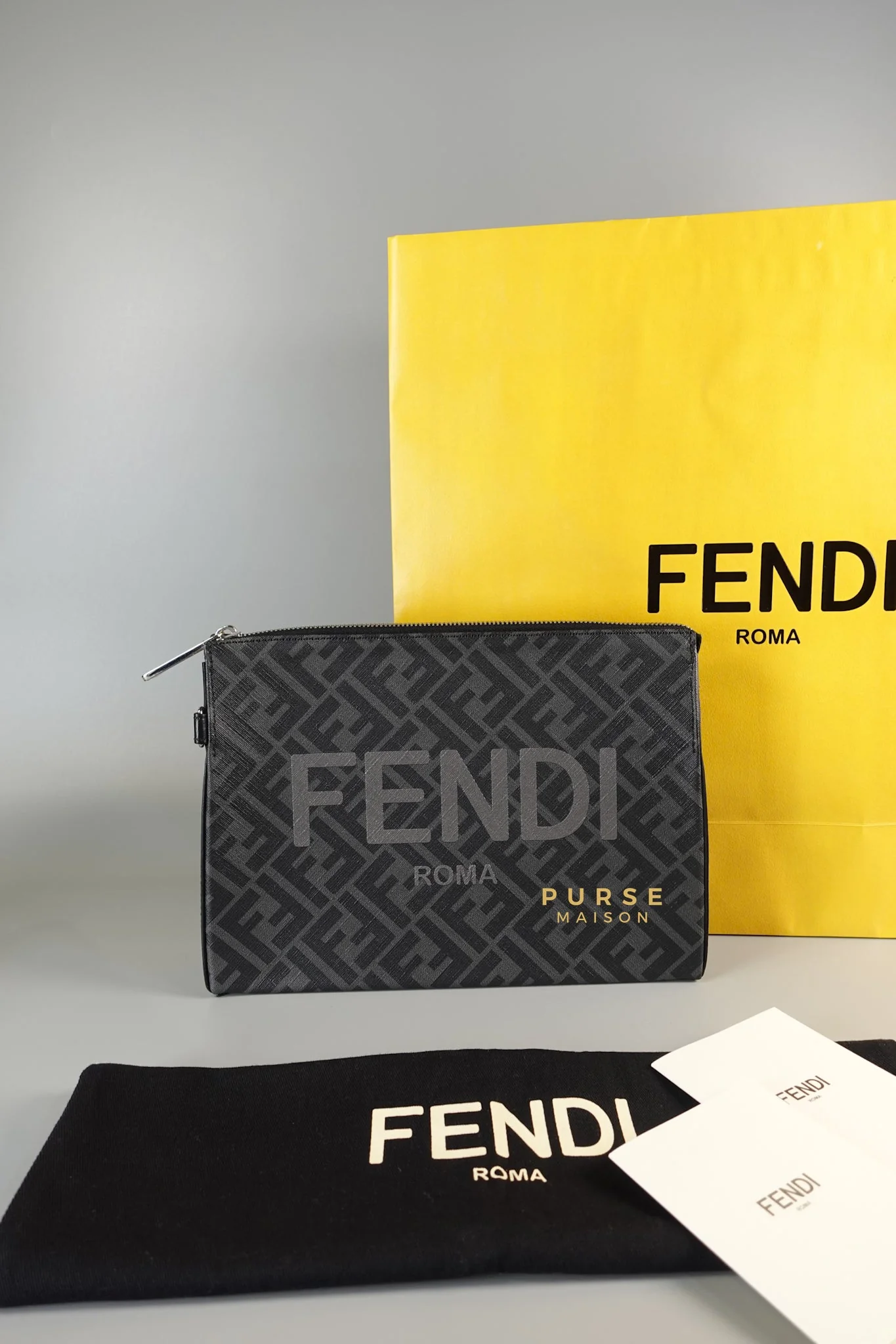 Fendi Clutch Bag in Black/Grey Monogram Canvas - Image 19