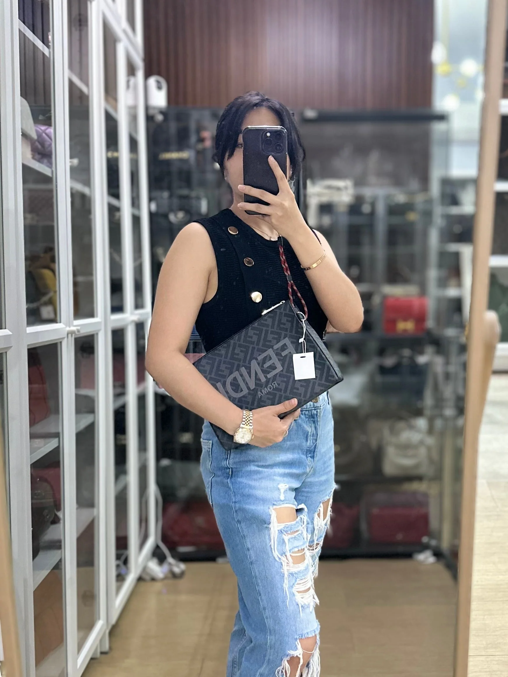 Fendi Clutch Bag in Black/Grey Monogram Canvas - Image 20