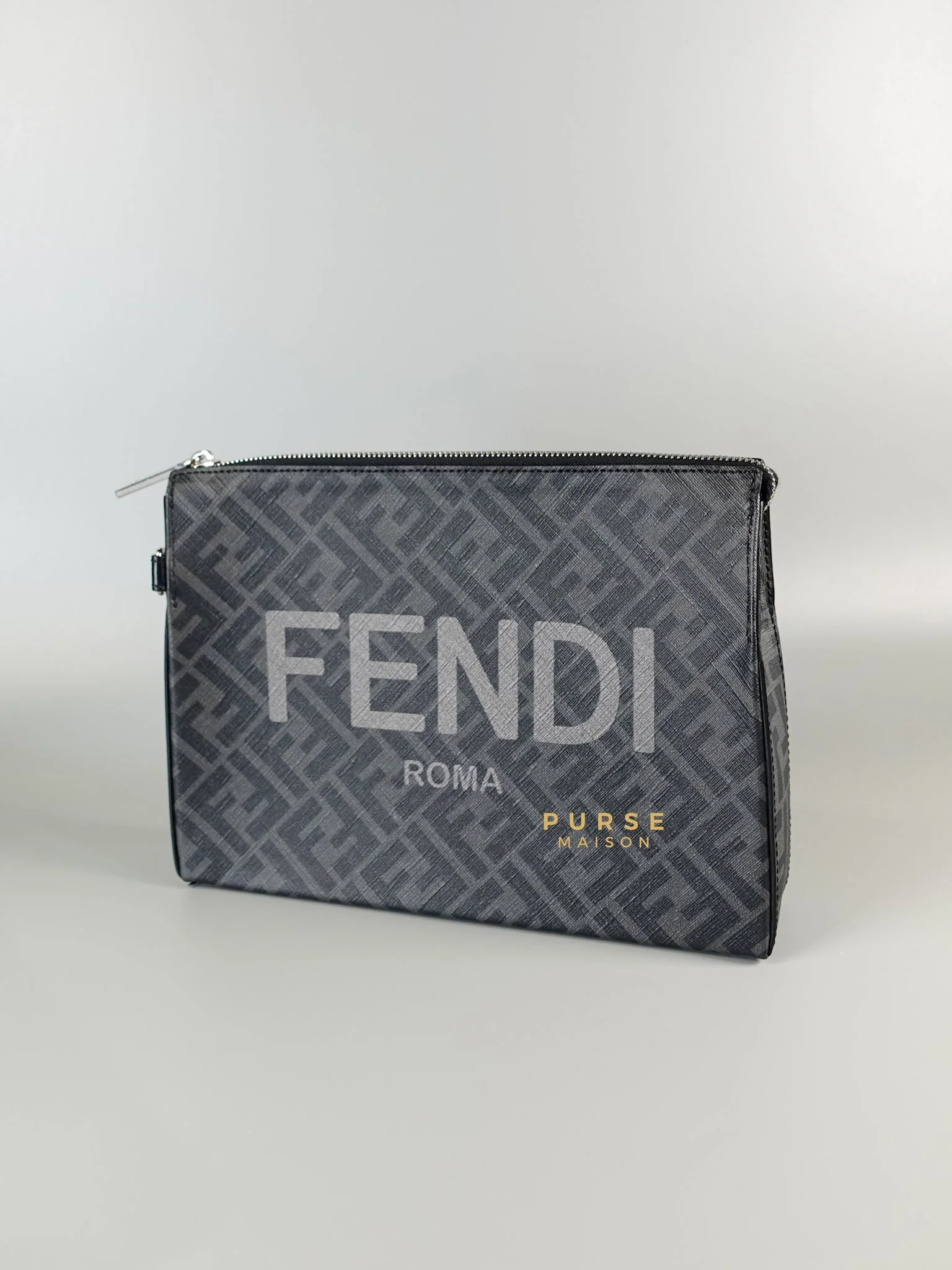 Fendi Clutch Bag in Black/Grey Monogram Canvas - Image 3