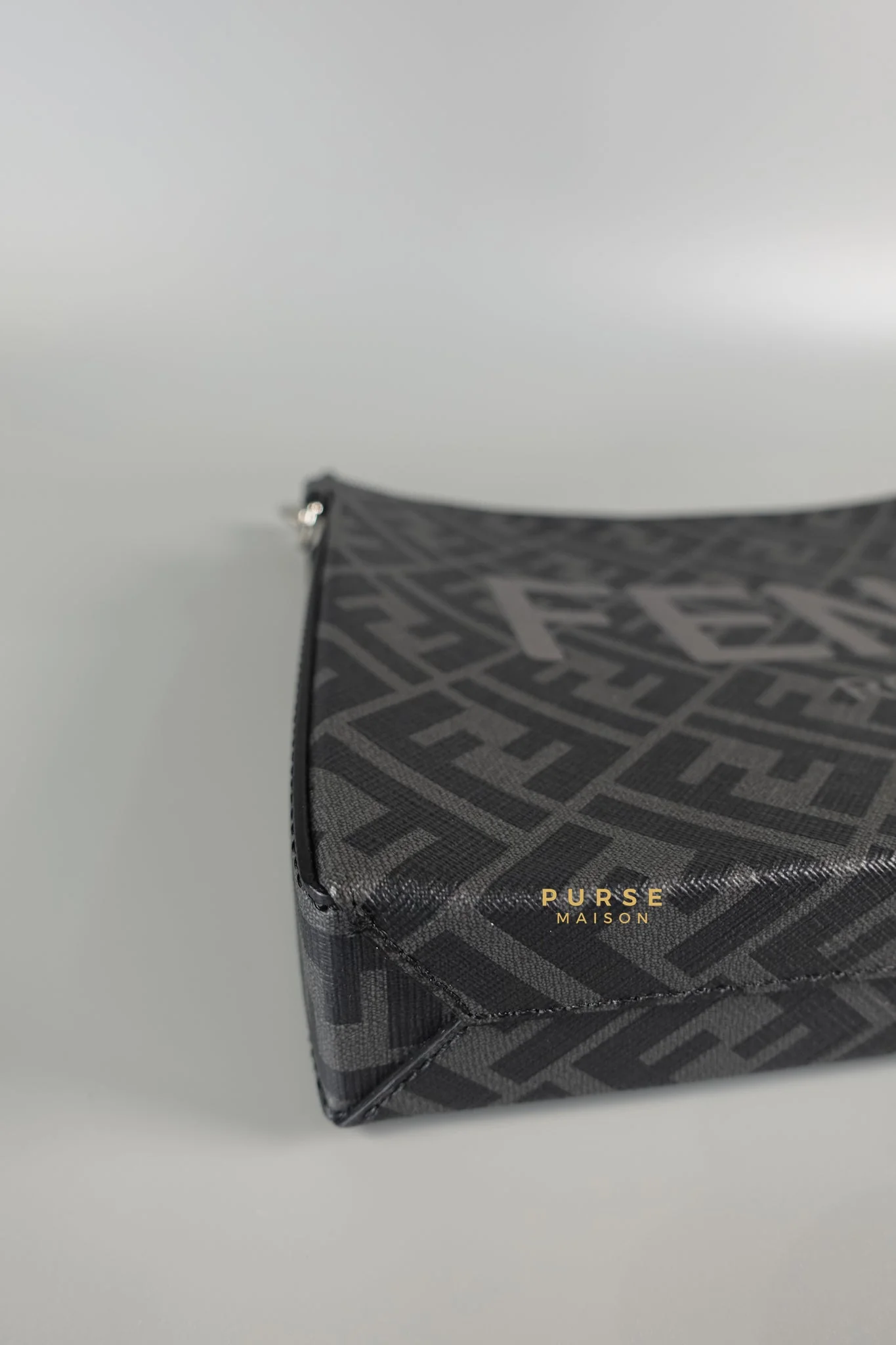 Fendi Clutch Bag in Black/Grey Monogram Canvas - Image 8