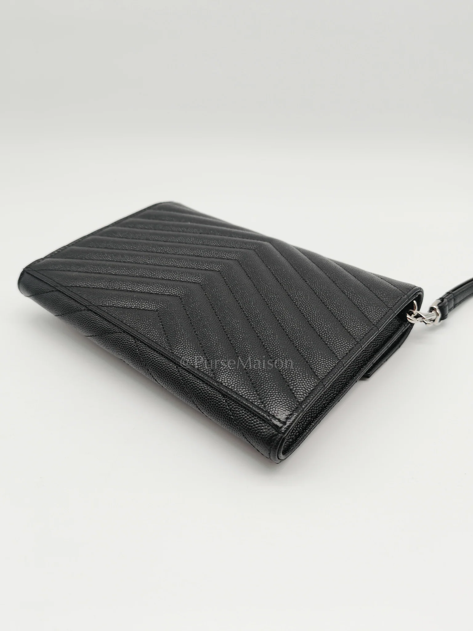 Yves Saint Laurent Cassandre Matelasse Flap Clutch in Black Grained Calfskin Leather - Image 11