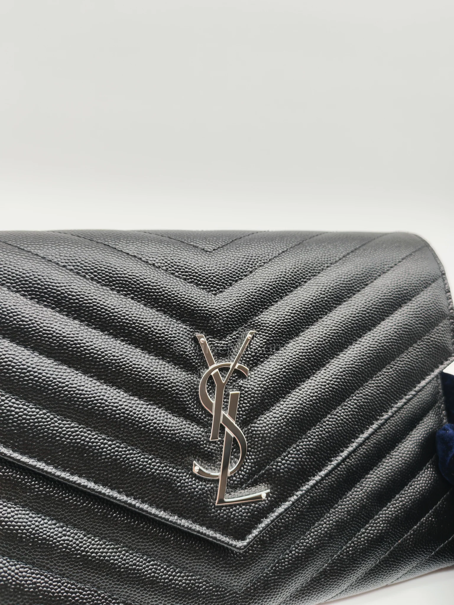 Yves Saint Laurent Cassandre Matelasse Flap Clutch in Black Grained Calfskin Leather - Image 13