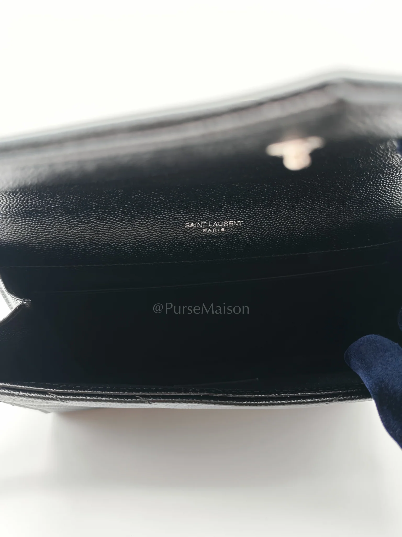 Yves Saint Laurent Cassandre Matelasse Flap Clutch in Black Grained Calfskin Leather - Image 15